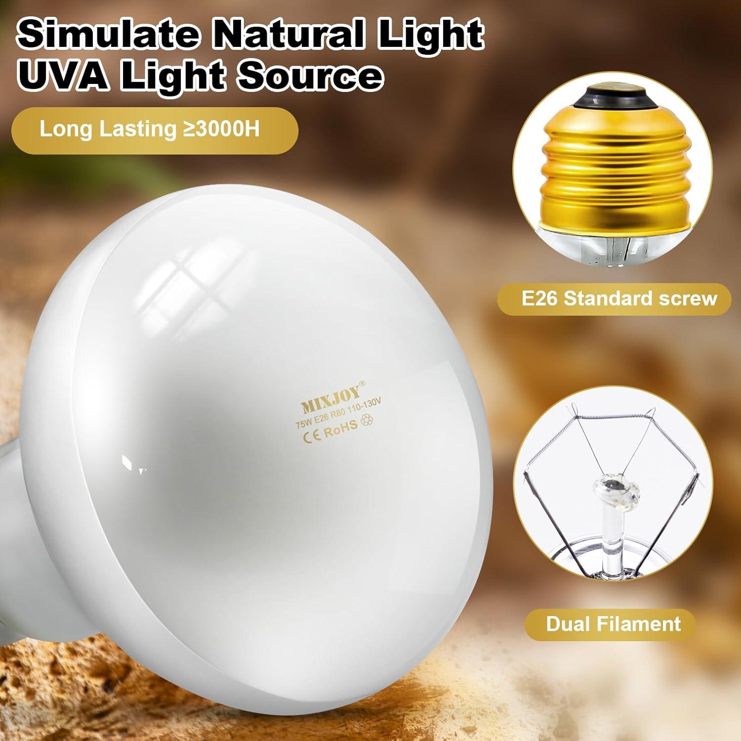 Bombillas de Calor para Reptiles MIXJOY 75W 2Pack UVA