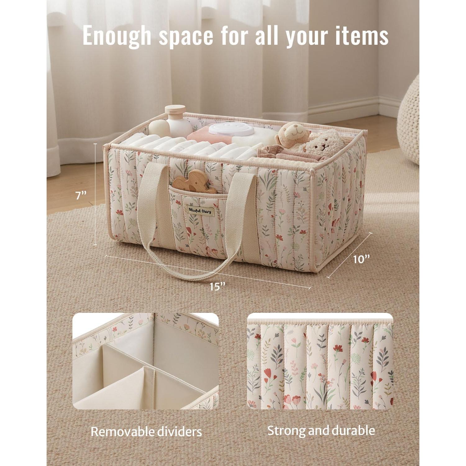 Cesta Organizadora de Pañales Blissful Diary Floral 25x38 cm