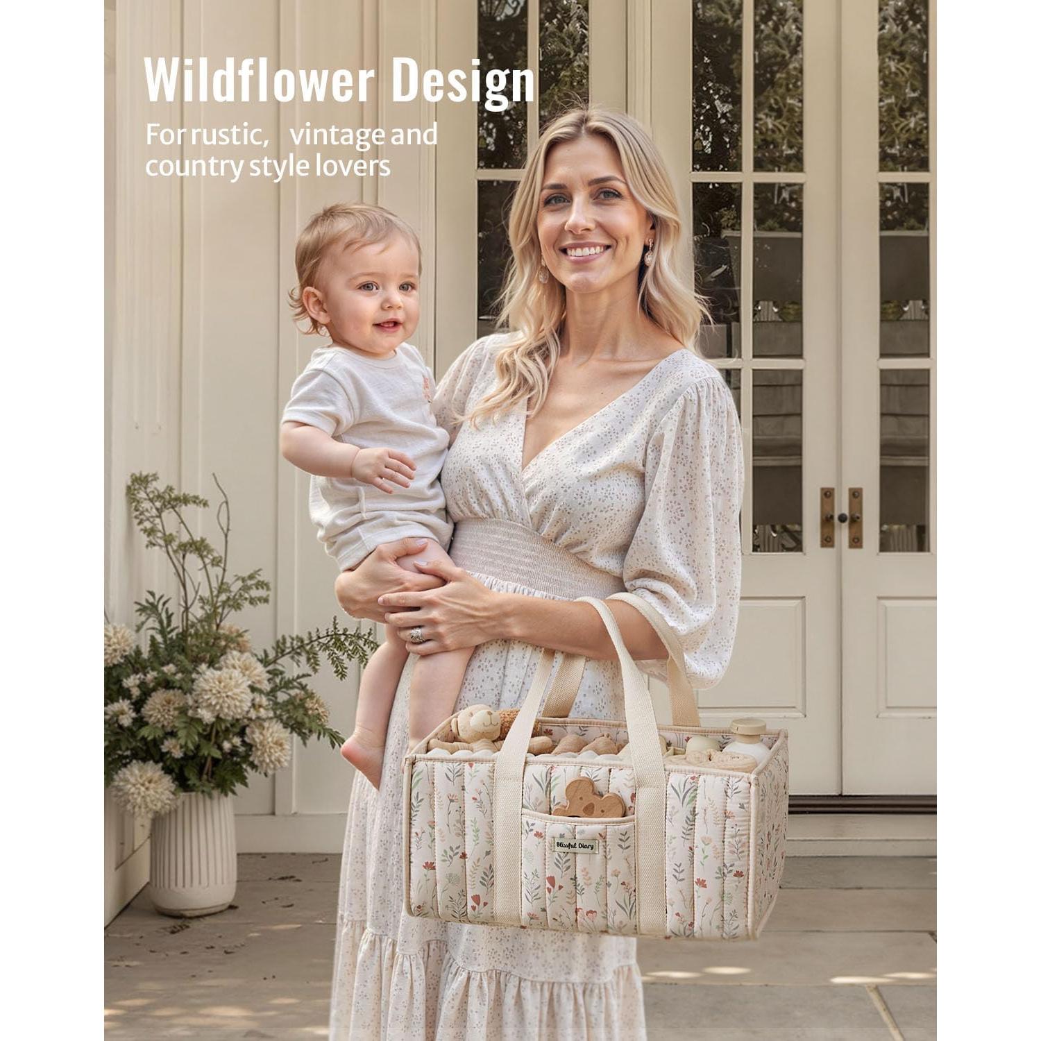 Cesta Organizadora de Pañales Blissful Diary Floral 25x38 cm