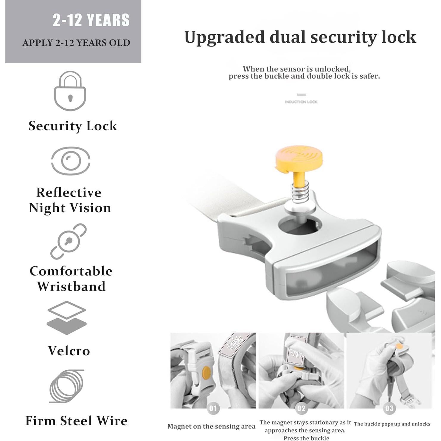 Correa Anti Perdida para Niños WSZCML 2m Ajustable Negro