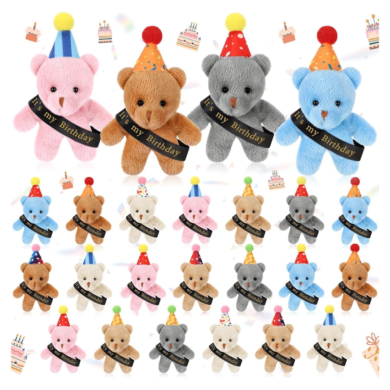 24 Ositos de Peluche Miniatura de Cumpleaños Blueweenly