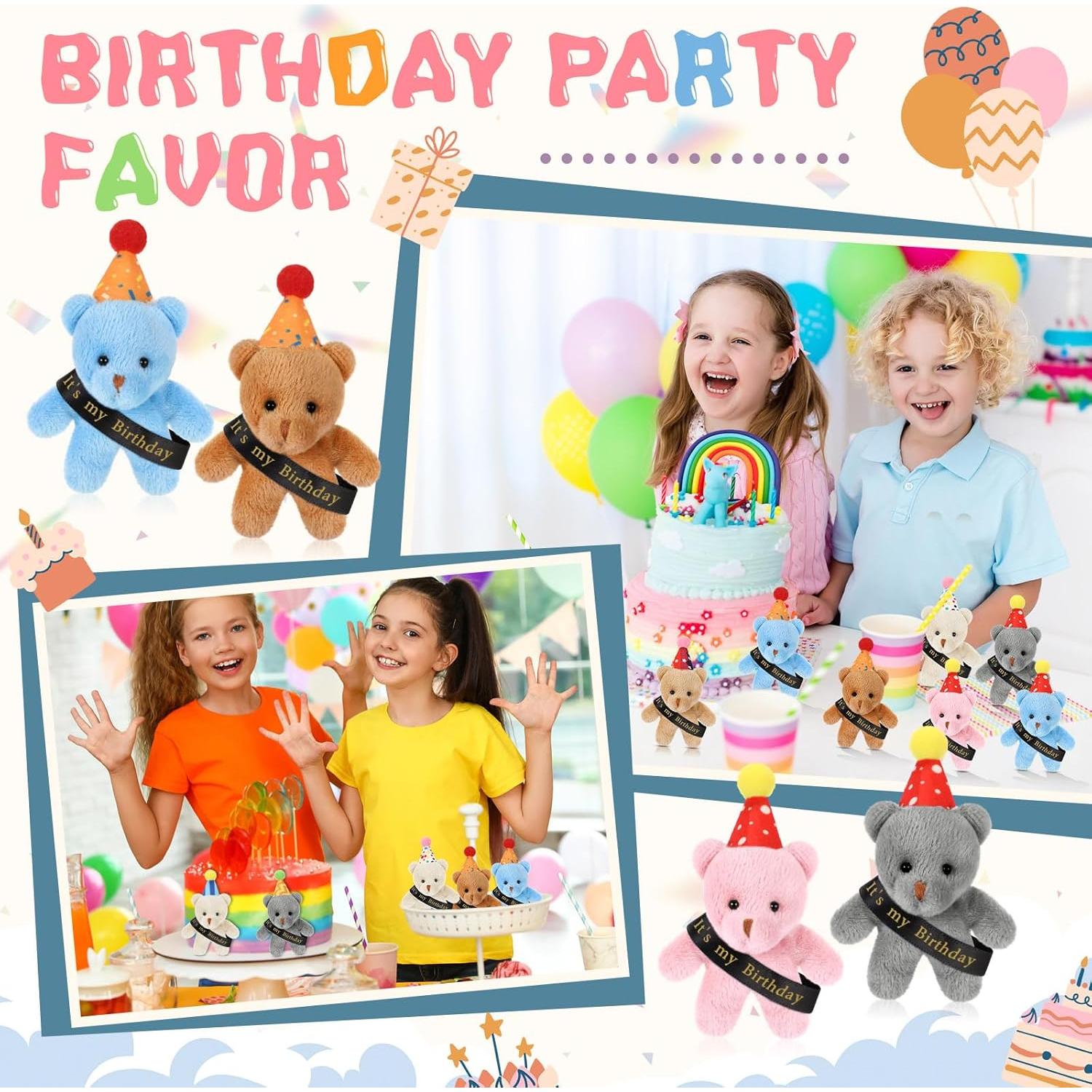24 Ositos de Peluche Miniatura de Cumpleaños Blueweenly