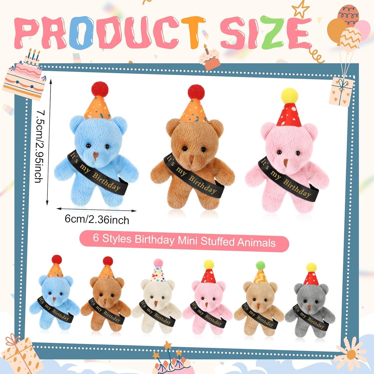 24 Ositos de Peluche Miniatura de Cumpleaños Blueweenly