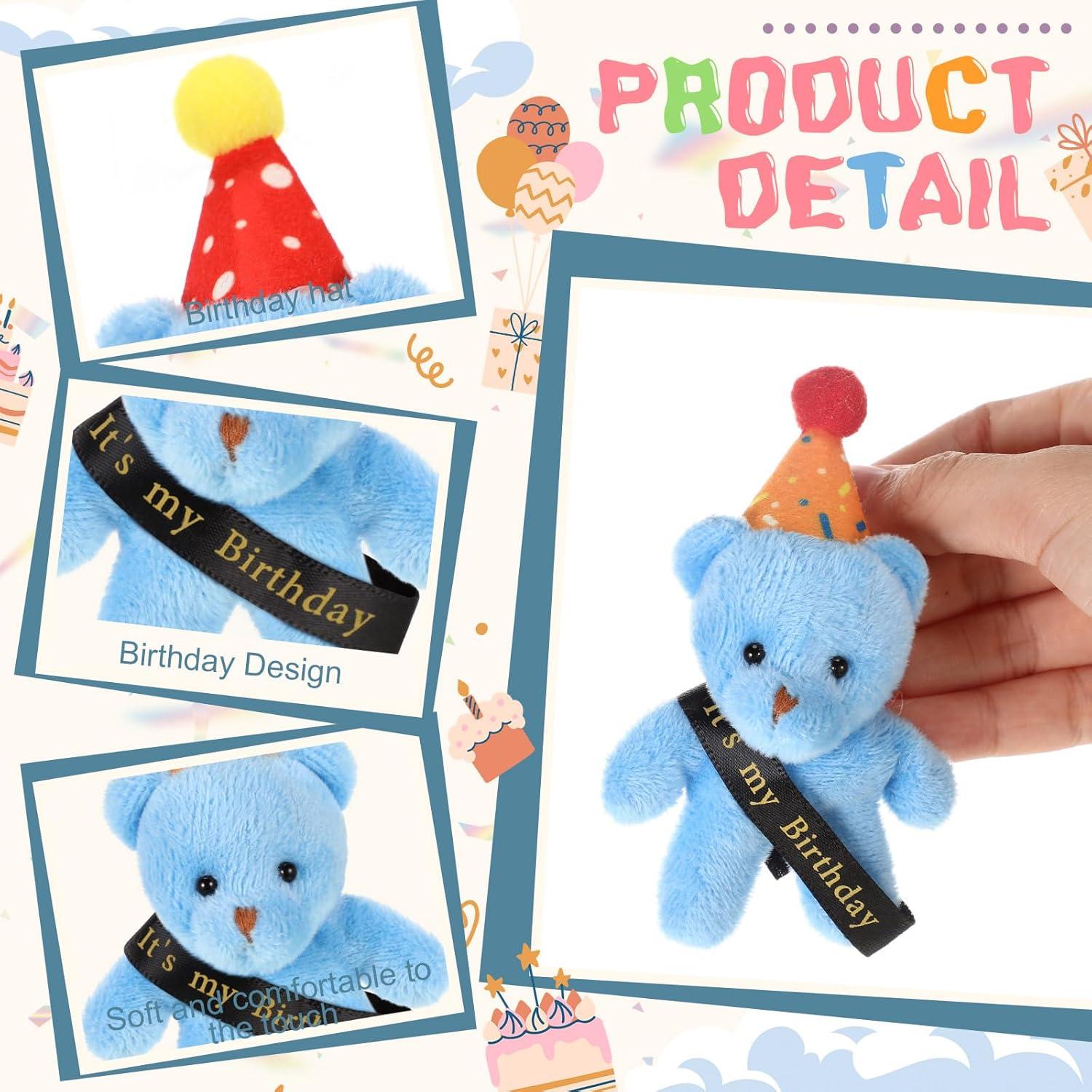 24 Ositos de Peluche Miniatura de Cumpleaños Blueweenly