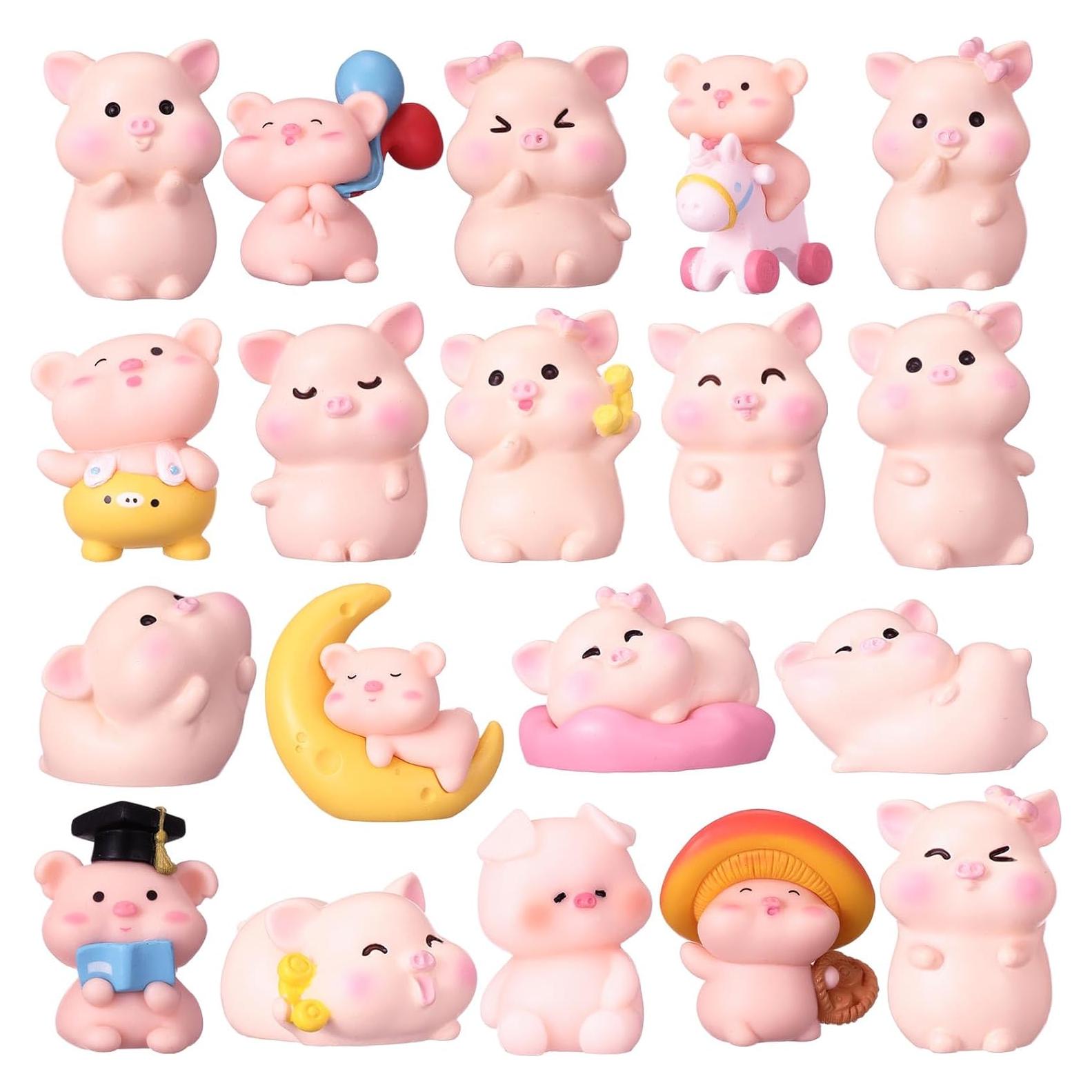 Set de 19 Figuritas Miniatura de Cerdo Rosa Leitee - Decoración