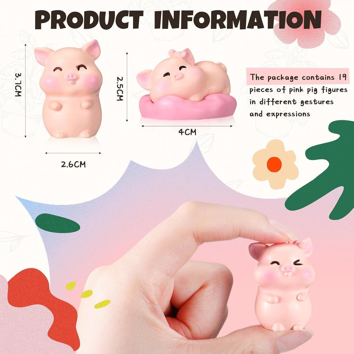 Set de 19 Figuritas Miniatura de Cerdo Rosa Leitee - Decoración