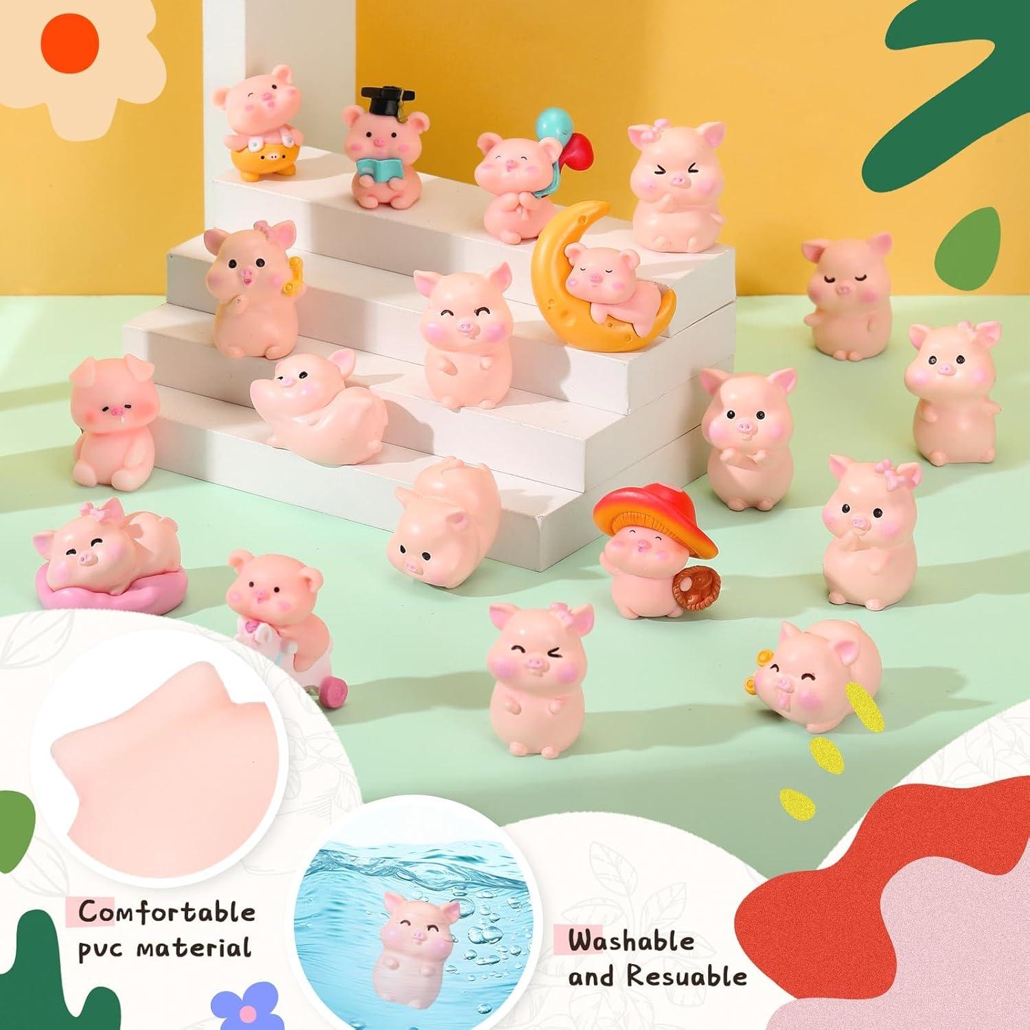 Set de 19 Figuritas Miniatura de Cerdo Rosa Leitee - Decoración