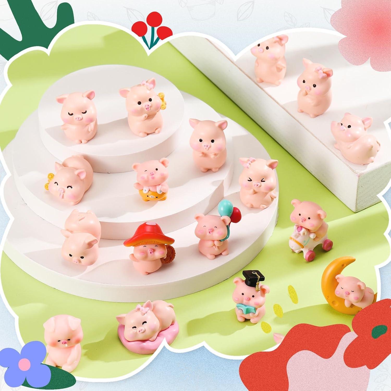Set de 19 Figuritas Miniatura de Cerdo Rosa Leitee - Decoración