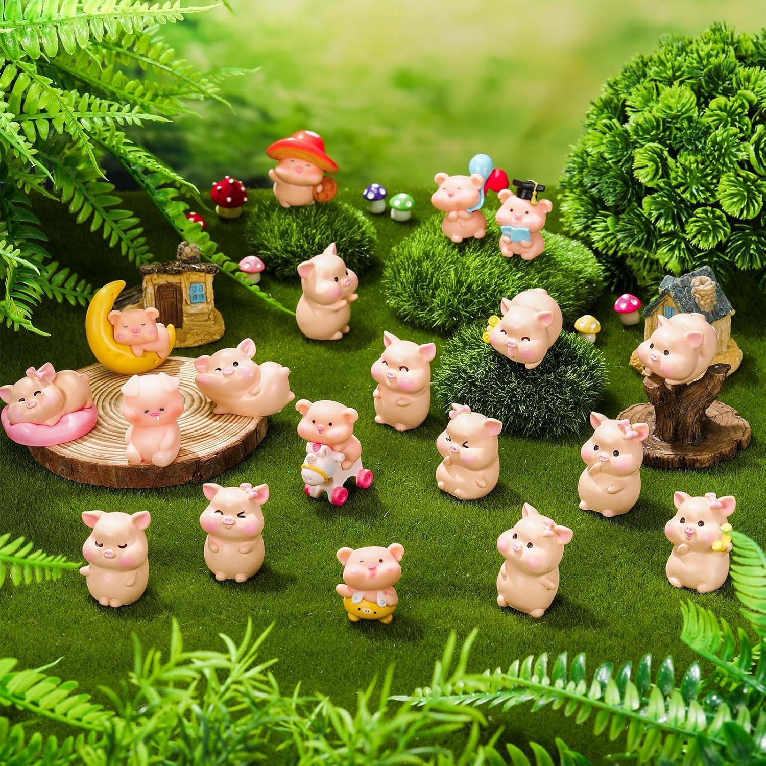 Set de 19 Figuritas Miniatura de Cerdo Rosa Leitee - Decoración