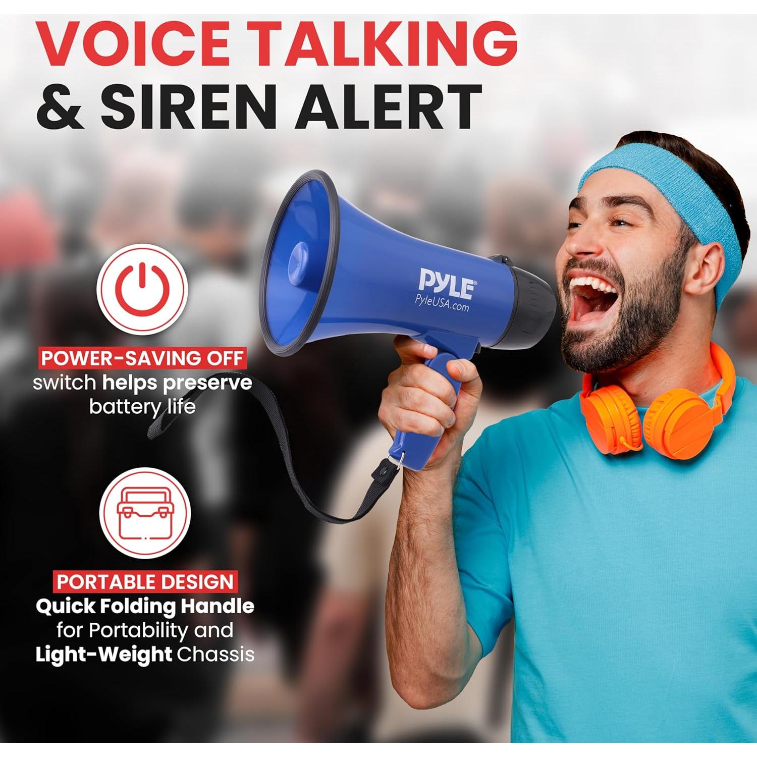 Megáfono Pyle PMP21BL Portátil 20W con Sirena y Micrófono