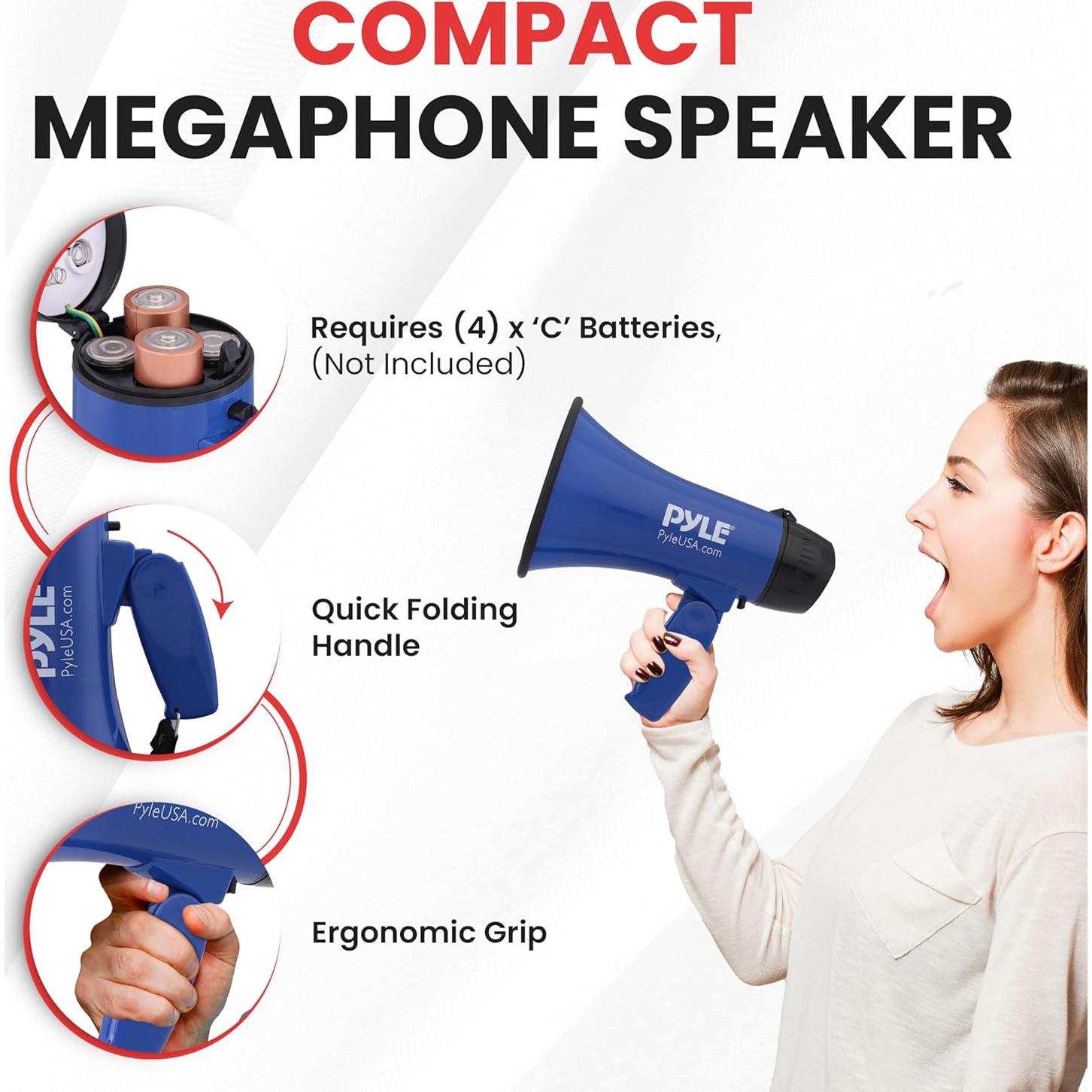 Megáfono Pyle PMP21BL Portátil 20W con Sirena y Micrófono