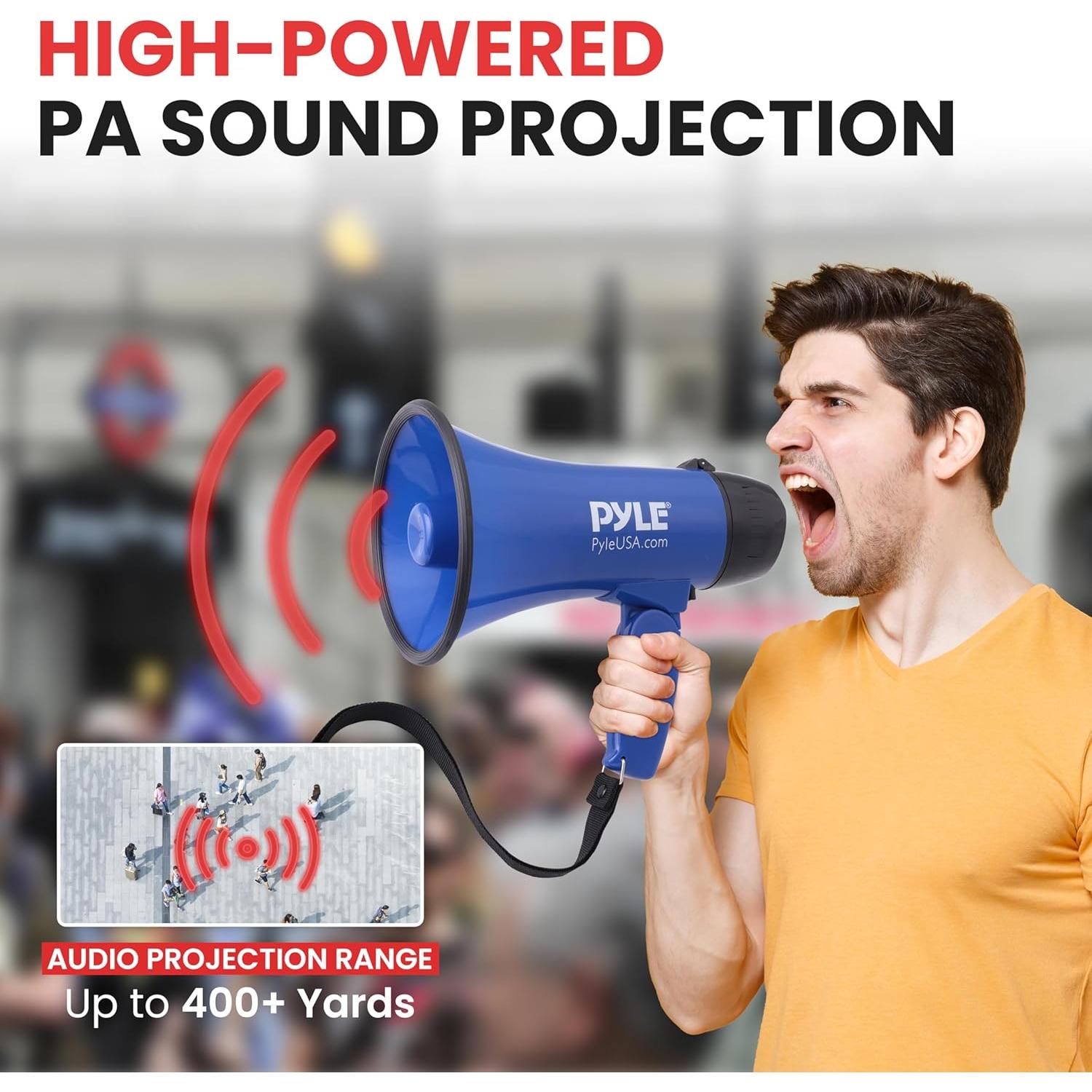 Megáfono Pyle PMP21BL Portátil 20W con Sirena y Micrófono