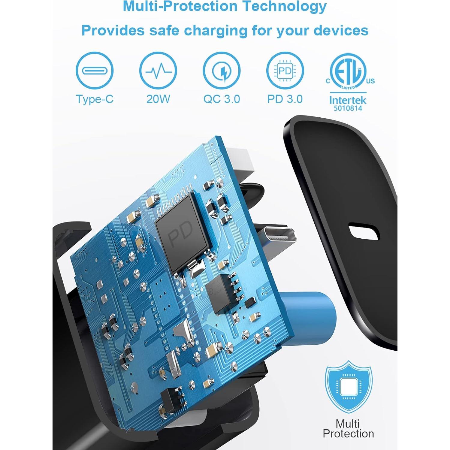 Cargador Rápido USB-C 20W Coreykin para iPhone 14/13/12 - Negro