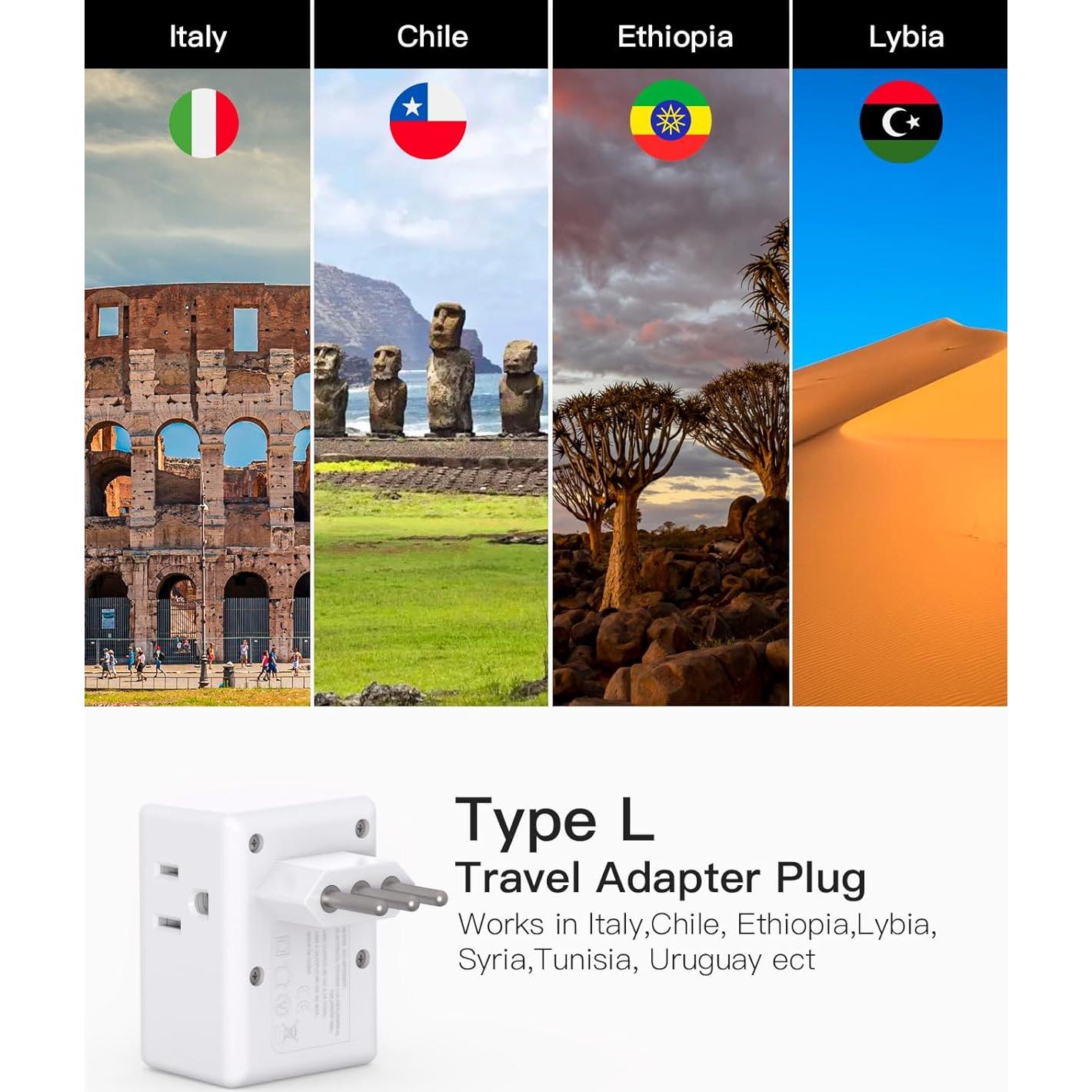 Adaptador de Enchufe de Viaje Tipo L MIFASOPOWER 2 Pack