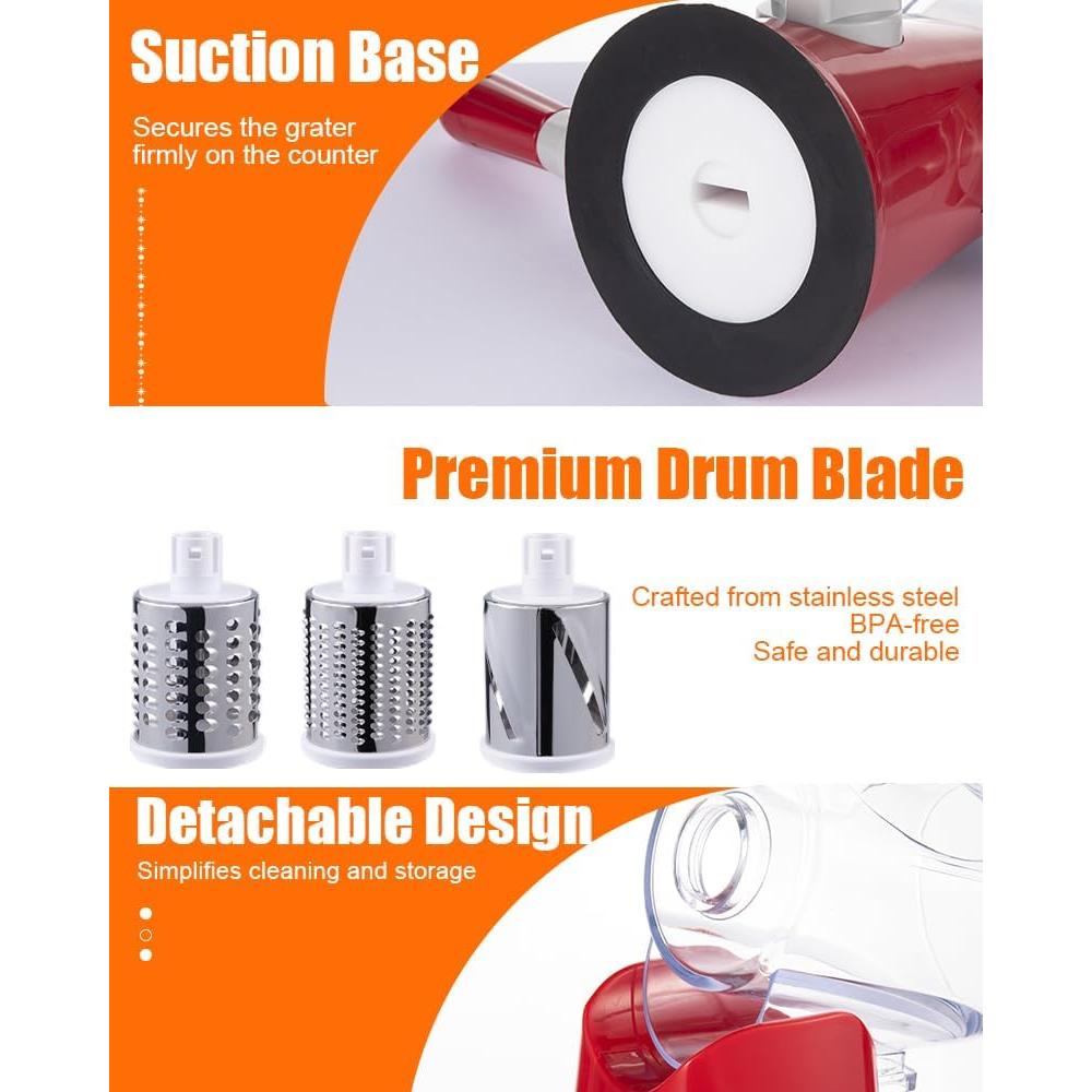 Rallador de Queso Rotary Brigii VC10 con 3 Cuchillas de Acero Inoxidable