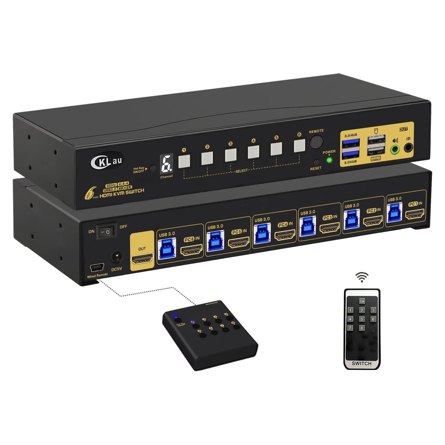 Interruptor KVM HDMI 6 Puertos CKLau 4K 60Hz USB 3.0