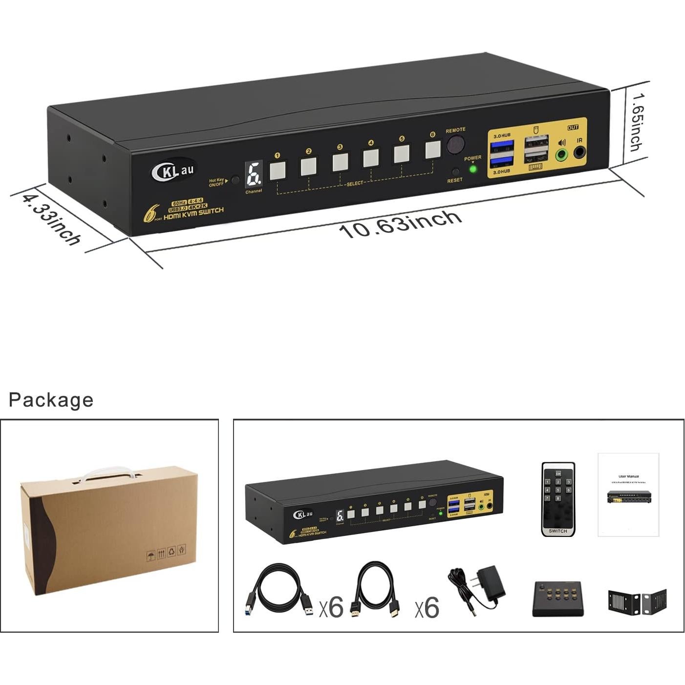 Interruptor KVM HDMI 6 Puertos CKLau 4K 60Hz USB 3.0