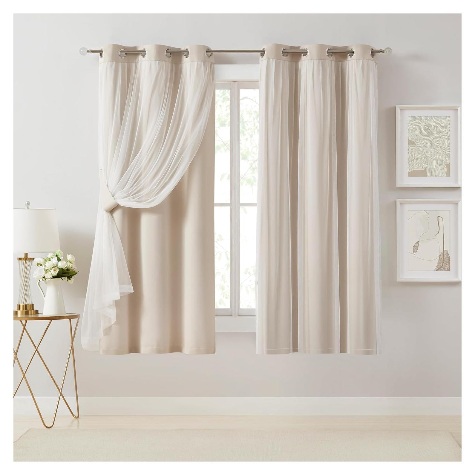 Cortinas Beige Blackout Bujasso 94x160 cm Doble Capa x2