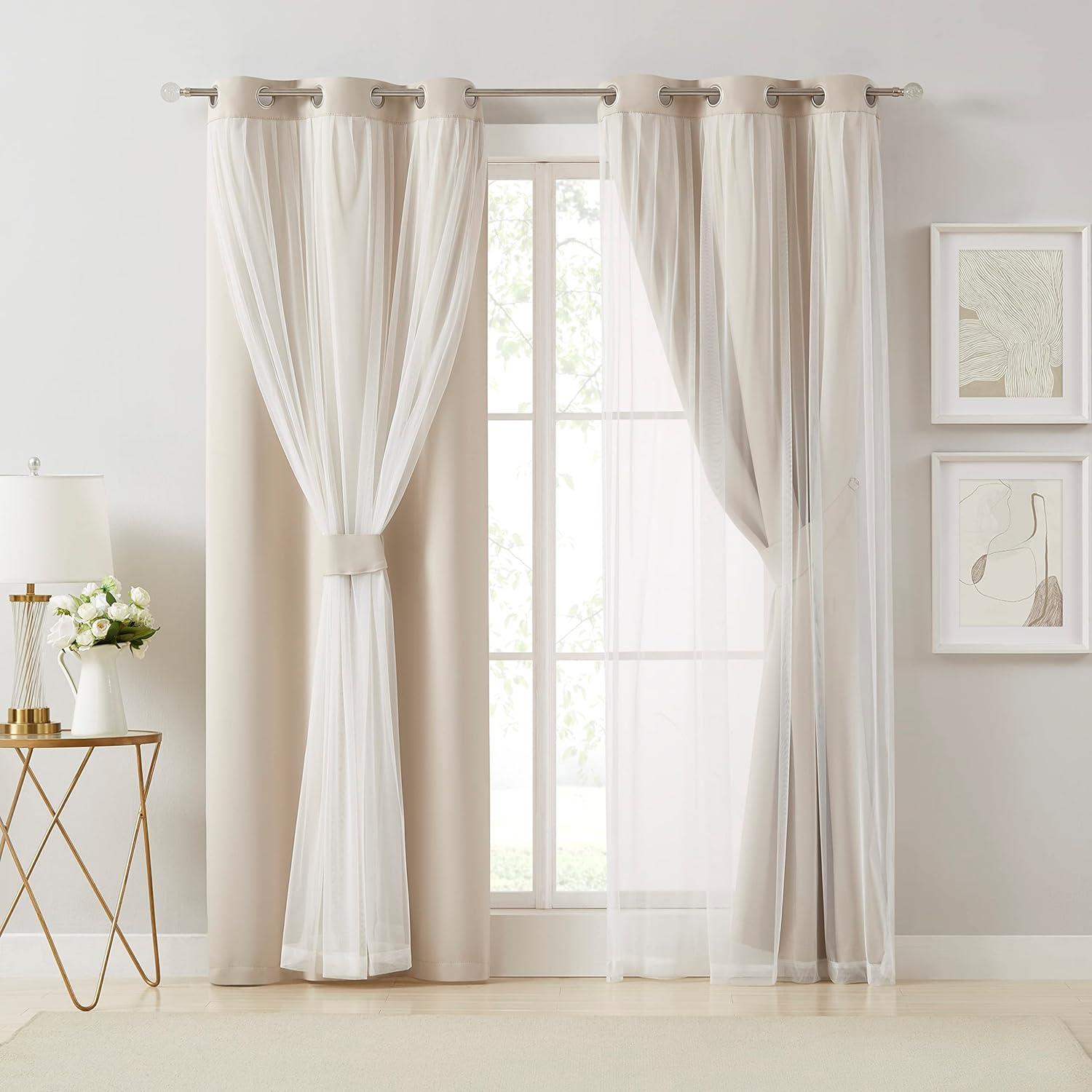 Cortinas Beige Blackout Bujasso 94x160 cm Doble Capa x2