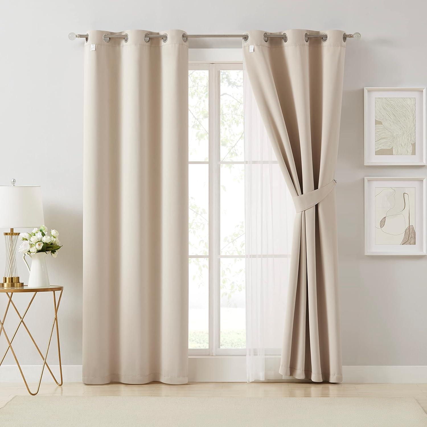 Cortinas Beige Blackout Bujasso 94x160 cm Doble Capa x2