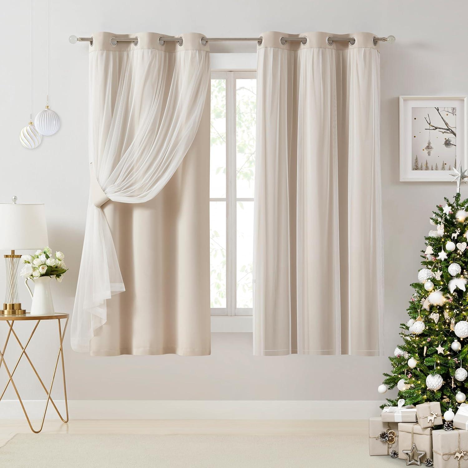Cortinas Beige Blackout Bujasso 94x160 cm Doble Capa x2