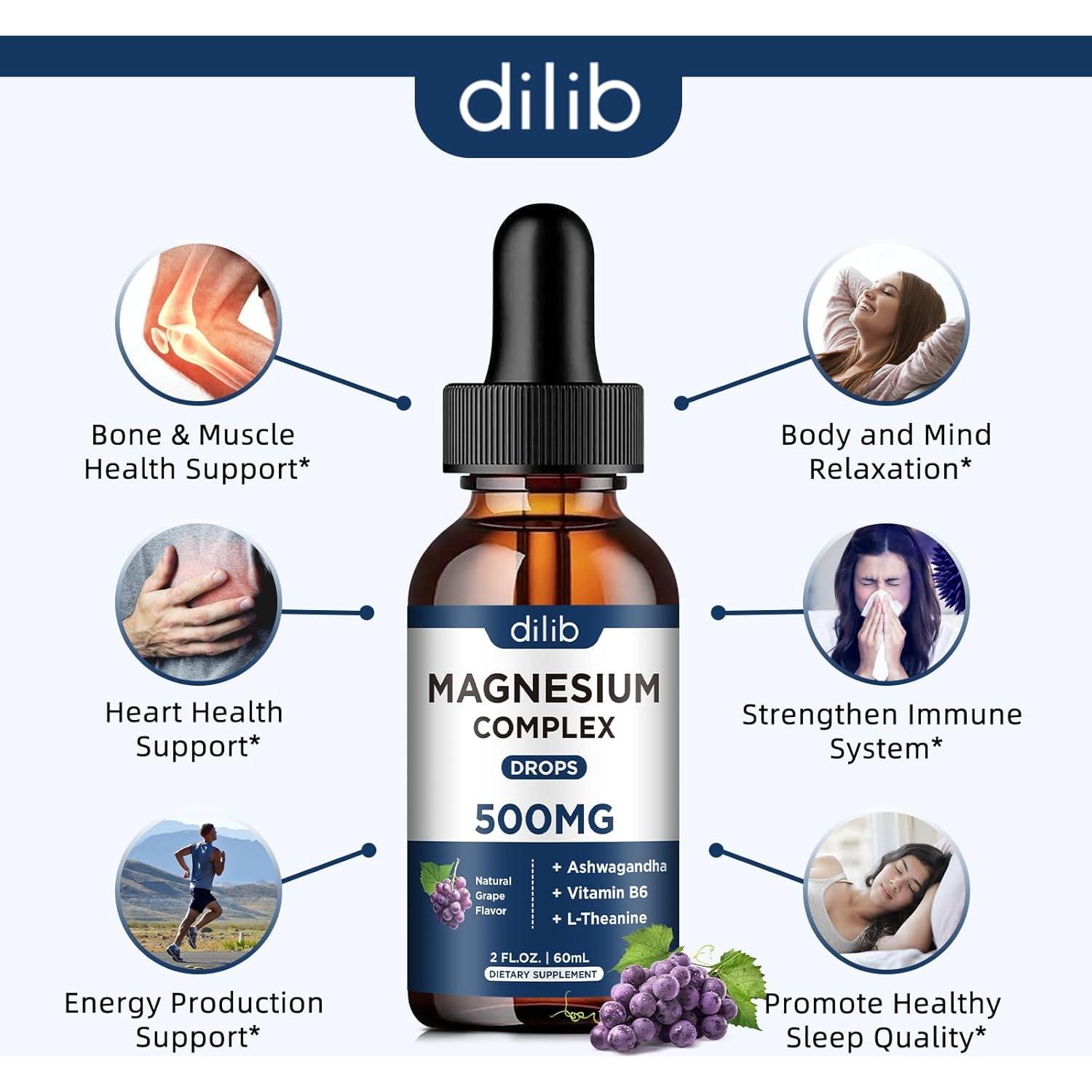 Gotas de Glicinato de Magnesio Dilib 500mg Sabor Uva 59ml