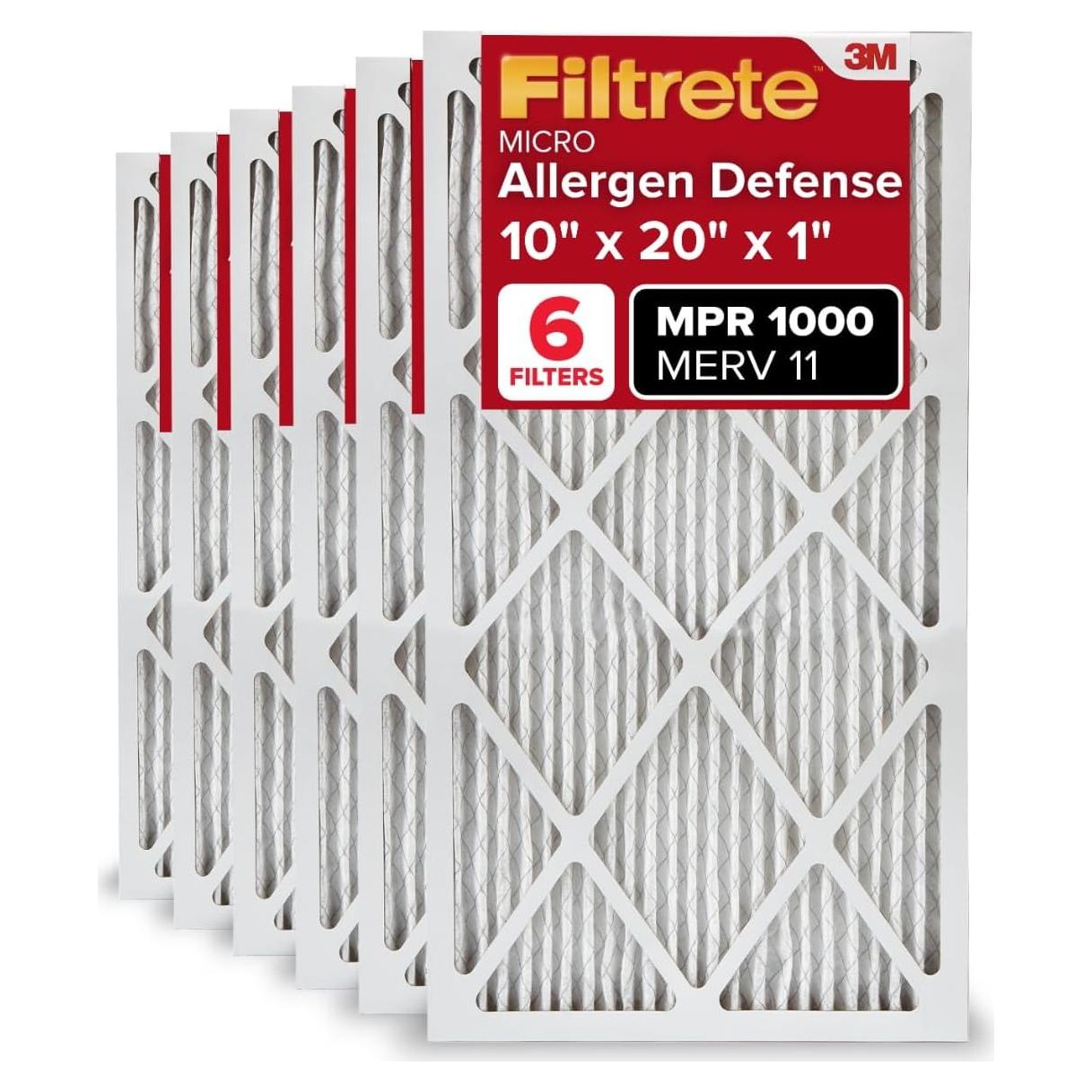 Filtro de Aire Filtrete 10x20x1 MPR 1000 Paquete de 6