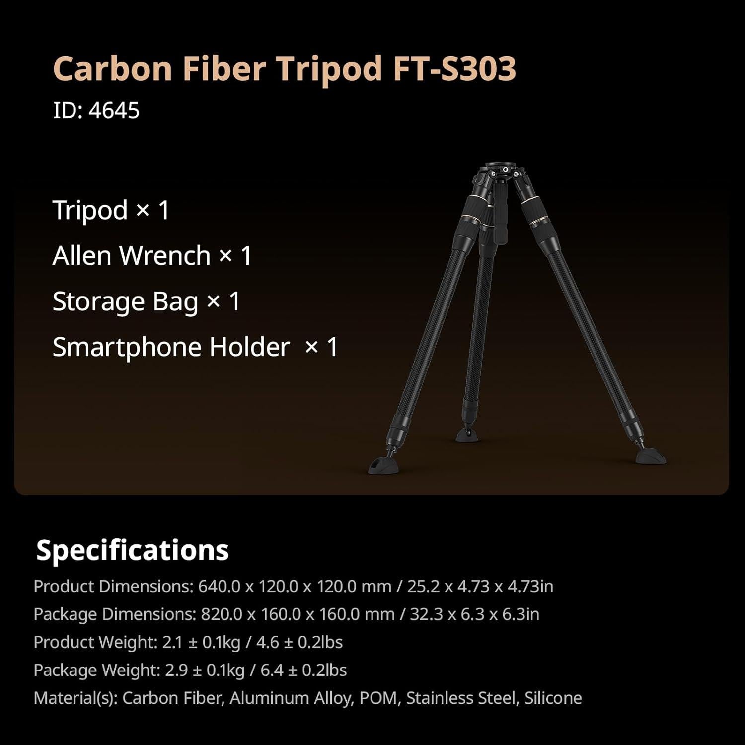 Trípode de Fibra de Carbono PequeñoRig FT-S303 55" (139.7cm) 2.1kg