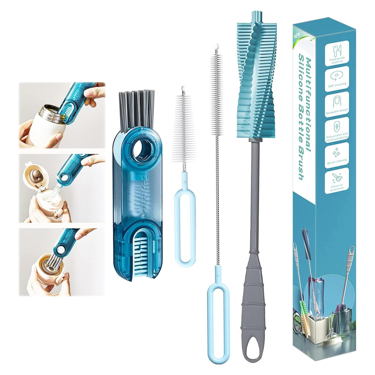 Juego de cepillos limpiadores de botellas Meritpick 3 en 1 Azul
