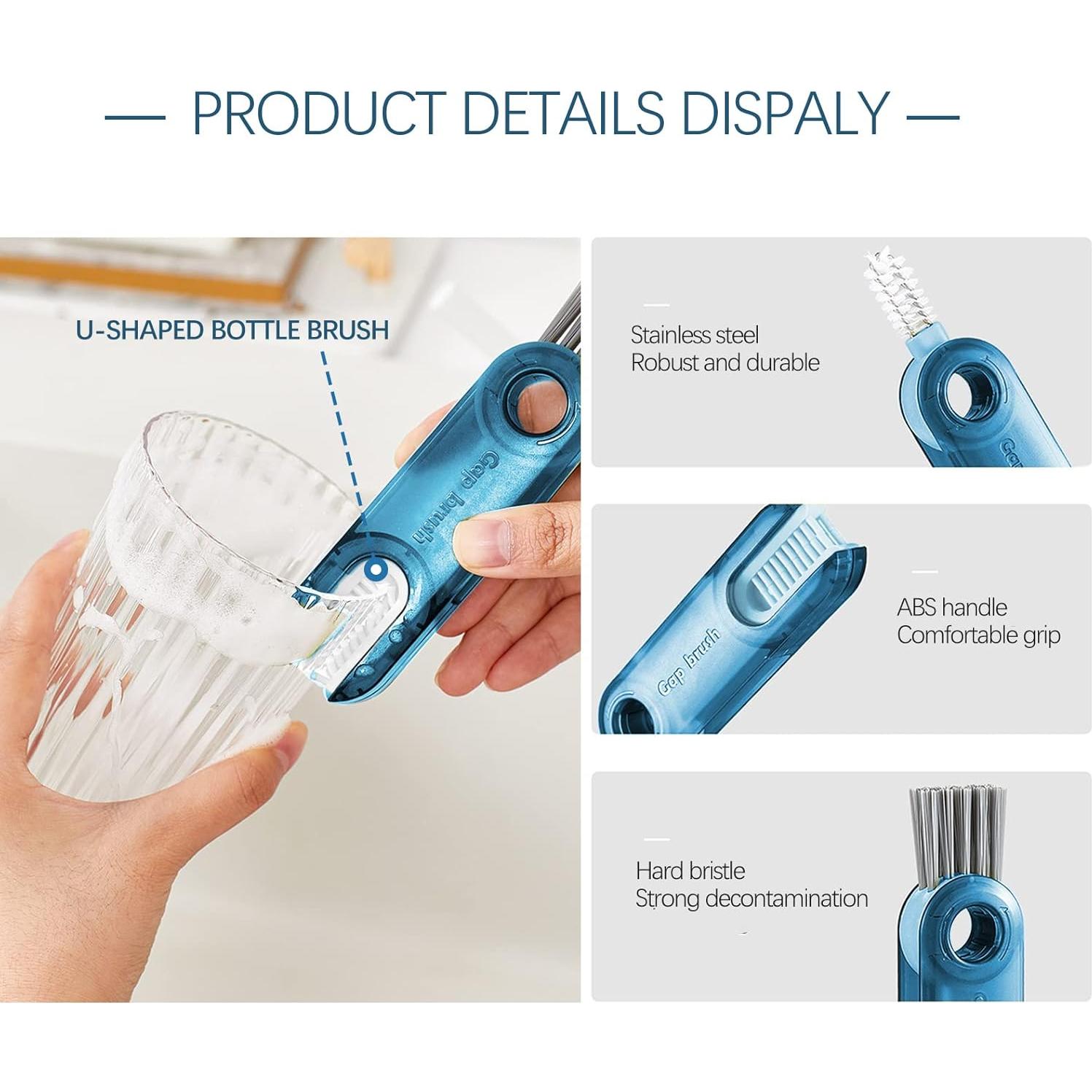 Juego de cepillos limpiadores de botellas Meritpick 3 en 1 Azul