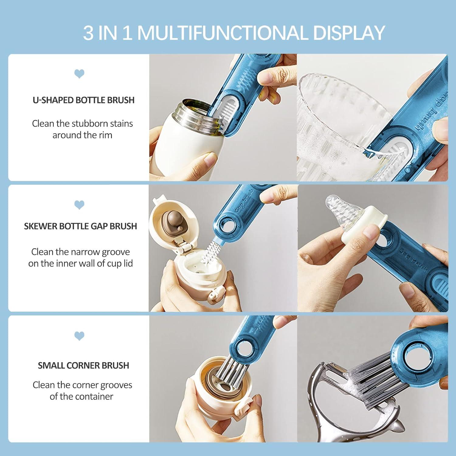 Juego de cepillos limpiadores de botellas Meritpick 3 en 1 Azul