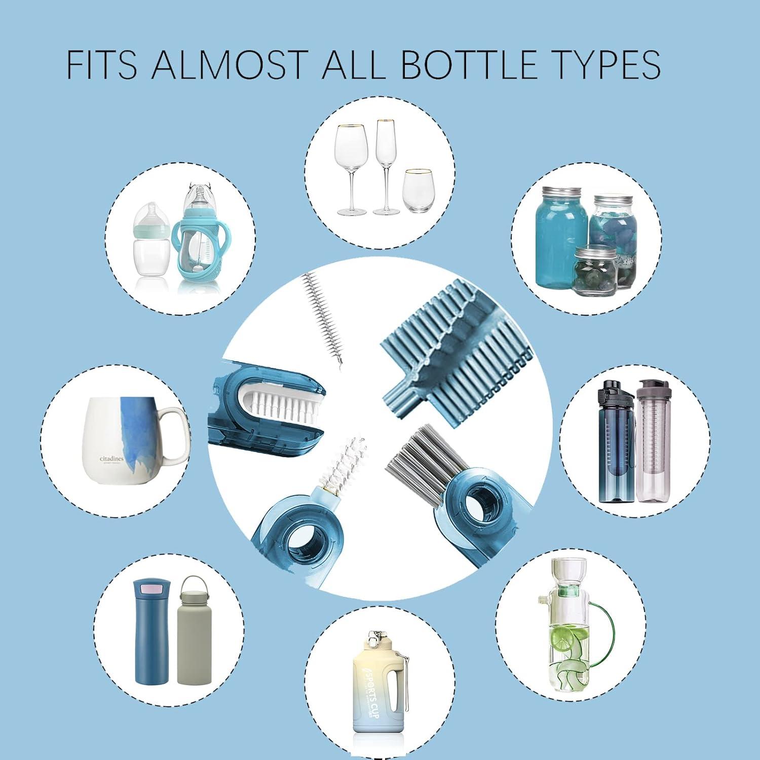 Juego de cepillos limpiadores de botellas Meritpick 3 en 1 Azul