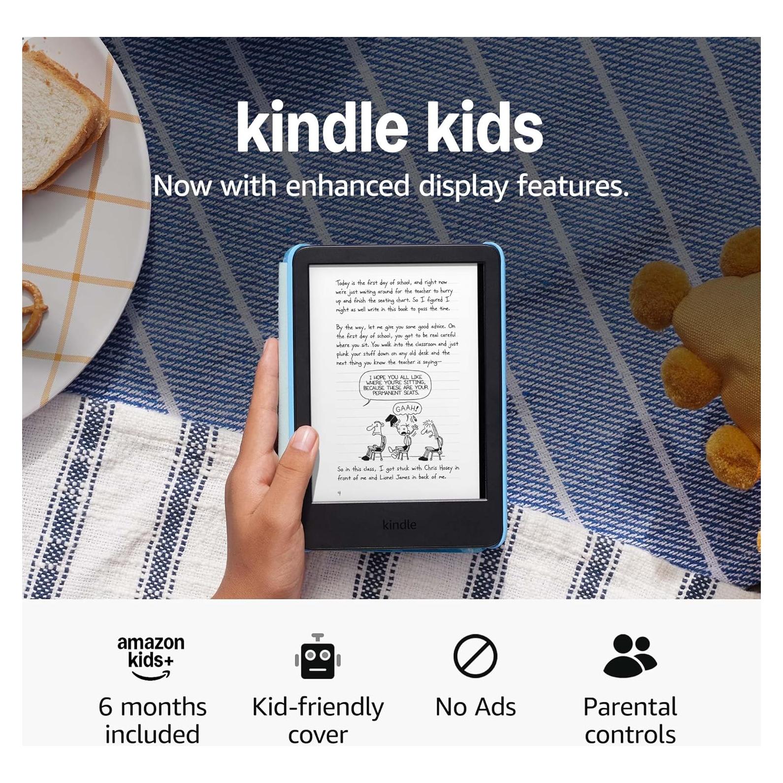Amazon Kindle Kids 16GB (newest model) - If it breaks, we will replace it, includes ad-free books and cover, with glare-free display, faster page turns - Space Whale
