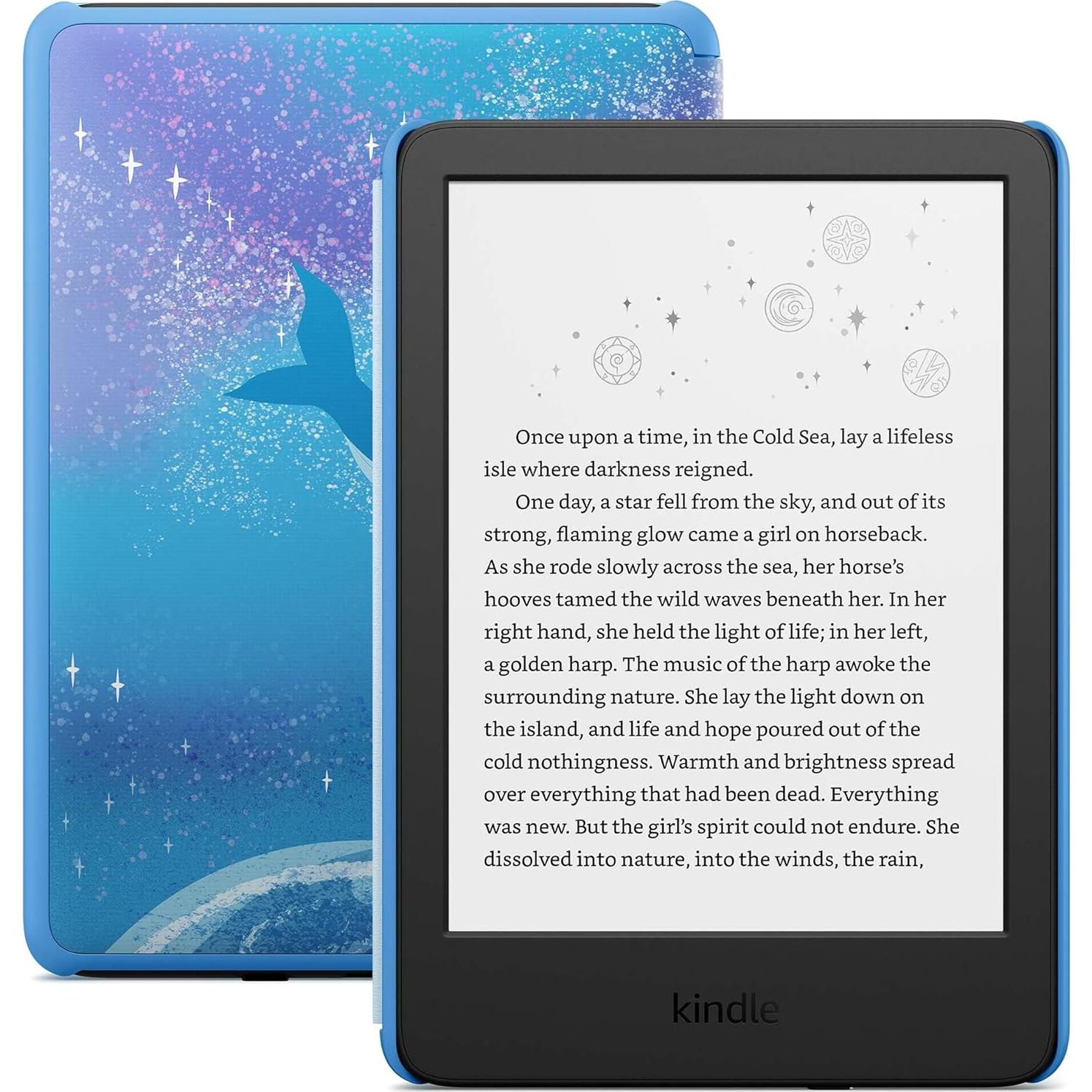 Amazon Kindle Kids 16GB (newest model) - If it breaks, we will replace it, includes ad-free books and cover, with glare-free display, faster page turns - Space Whale