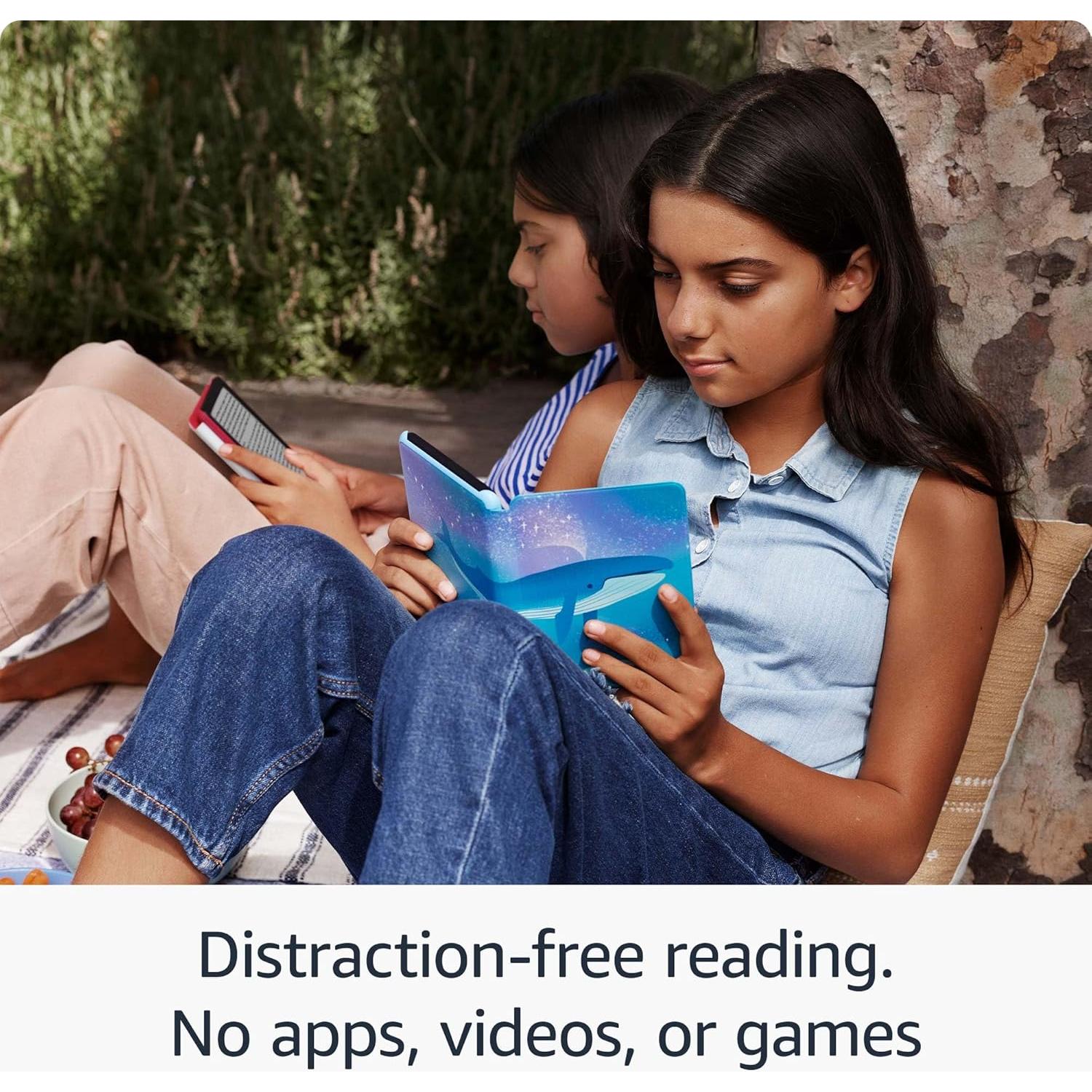 Amazon Kindle Kids 16GB (newest model) - If it breaks, we will replace it, includes ad-free books and cover, with glare-free display, faster page turns - Space Whale