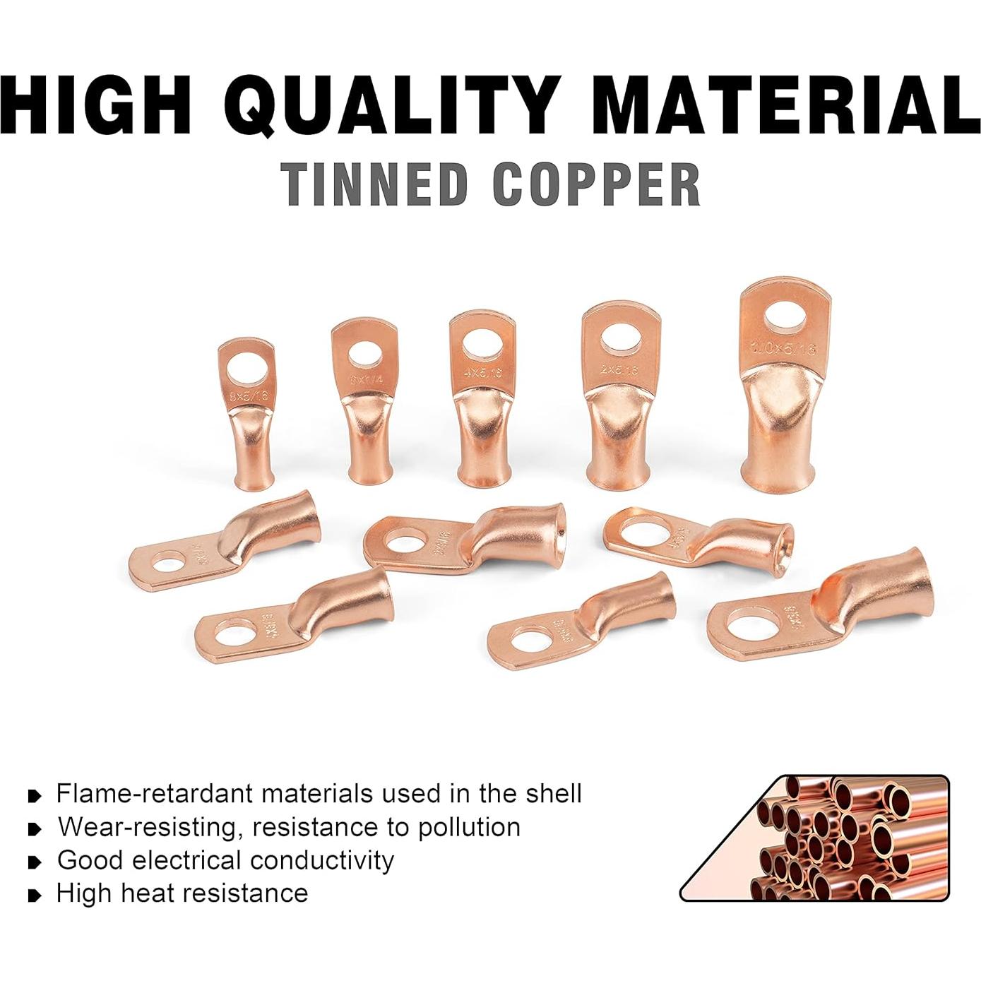 10 Conectores de Terminales de Anillo Sanuke 1/0 AWG Cobre