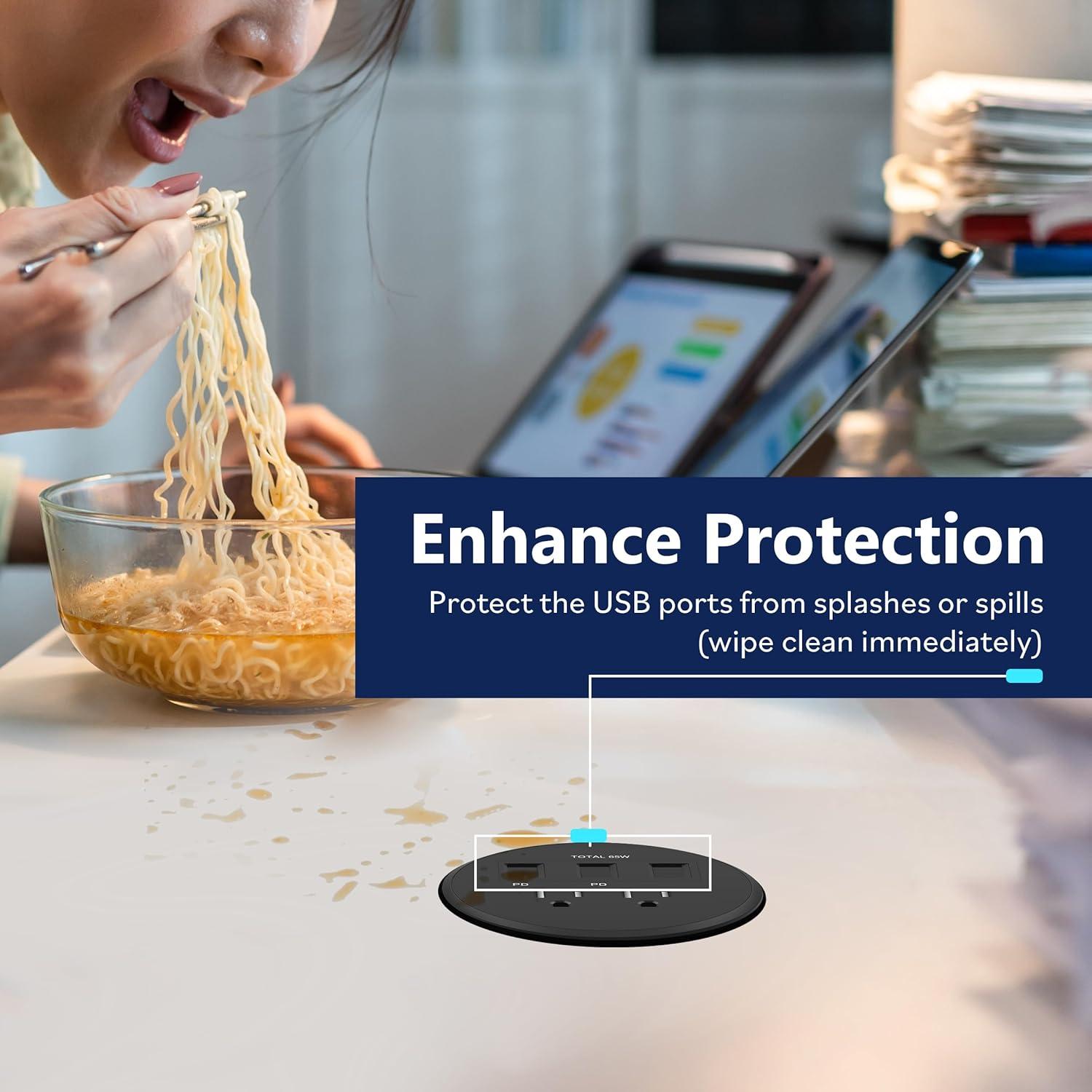 Grommet de Escritorio LIDER PD 65W USB-A y 2 USB-C Negro