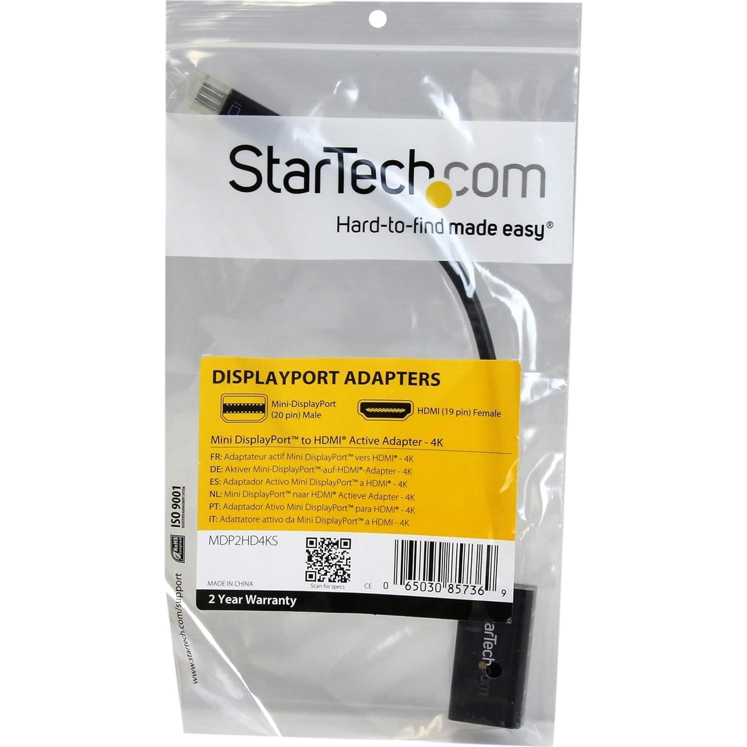 Adaptador Mini DisplayPort a HDMI 4K StarTech MDP2HD4KS