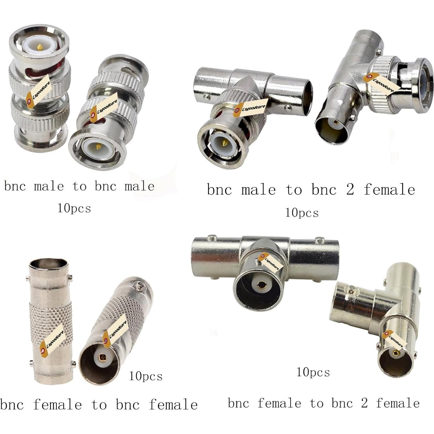 Kit de Conectores BNC 40 Piezas Lsgoodcare Macho Hembra CCTV