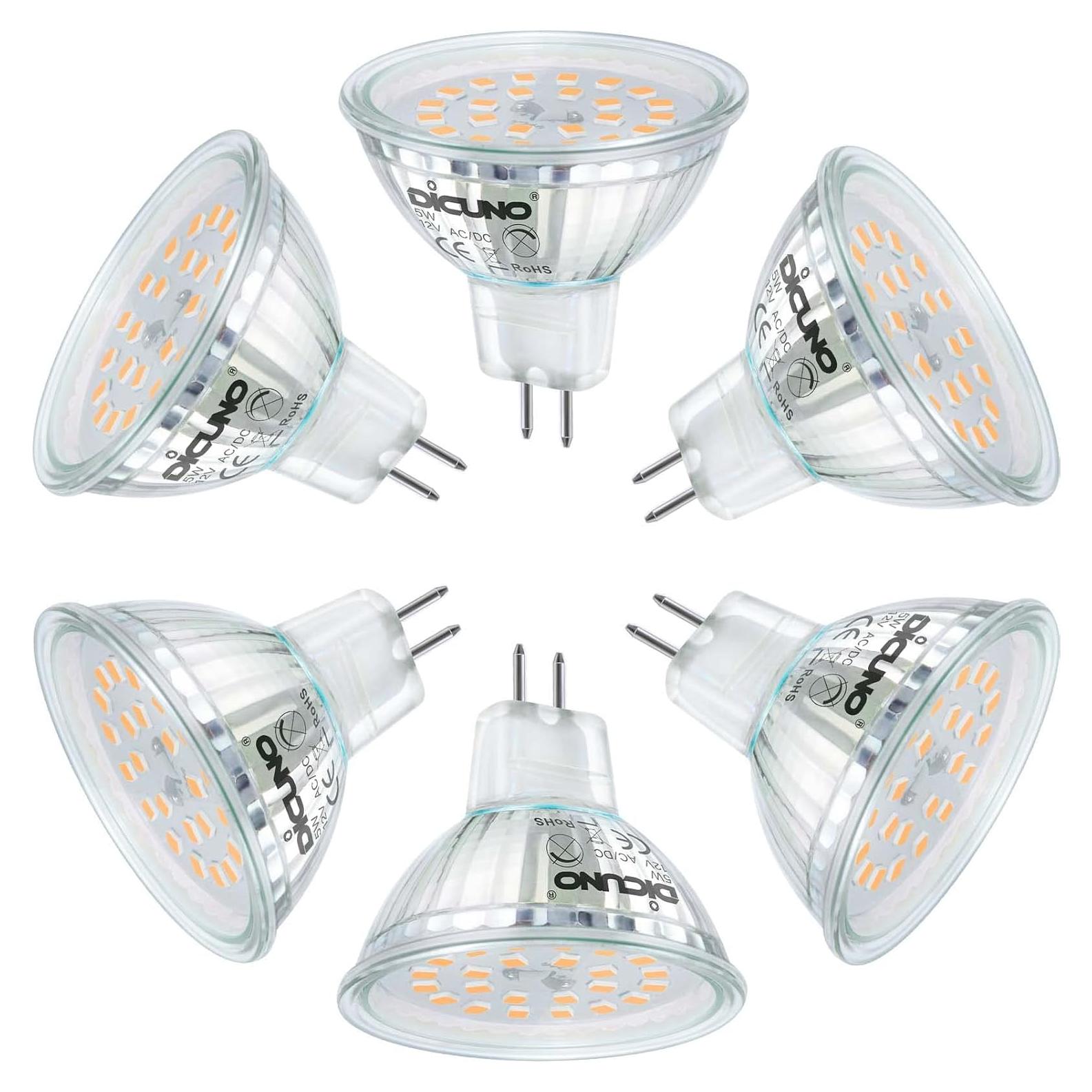 Bombilla LED DiCUNO GU5.3 12V 5W Blanco Cálido 2700K Paquete de 6