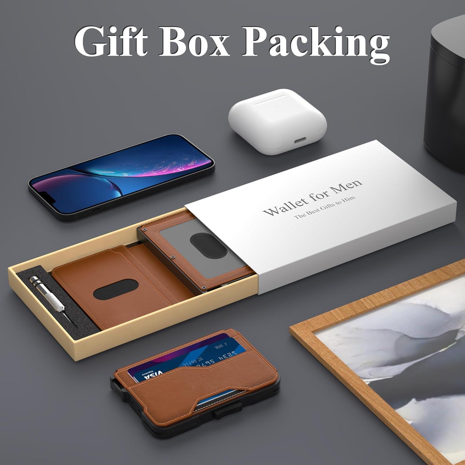 Billetera delgada Tizmuo marrón con bloqueo RFID y clip