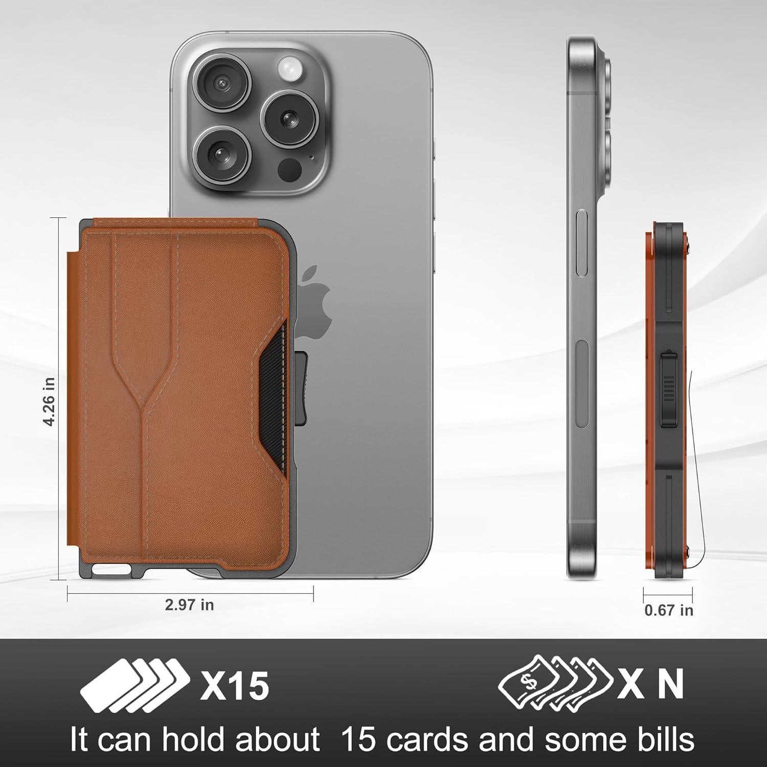 Billetera delgada Tizmuo marrón con bloqueo RFID y clip