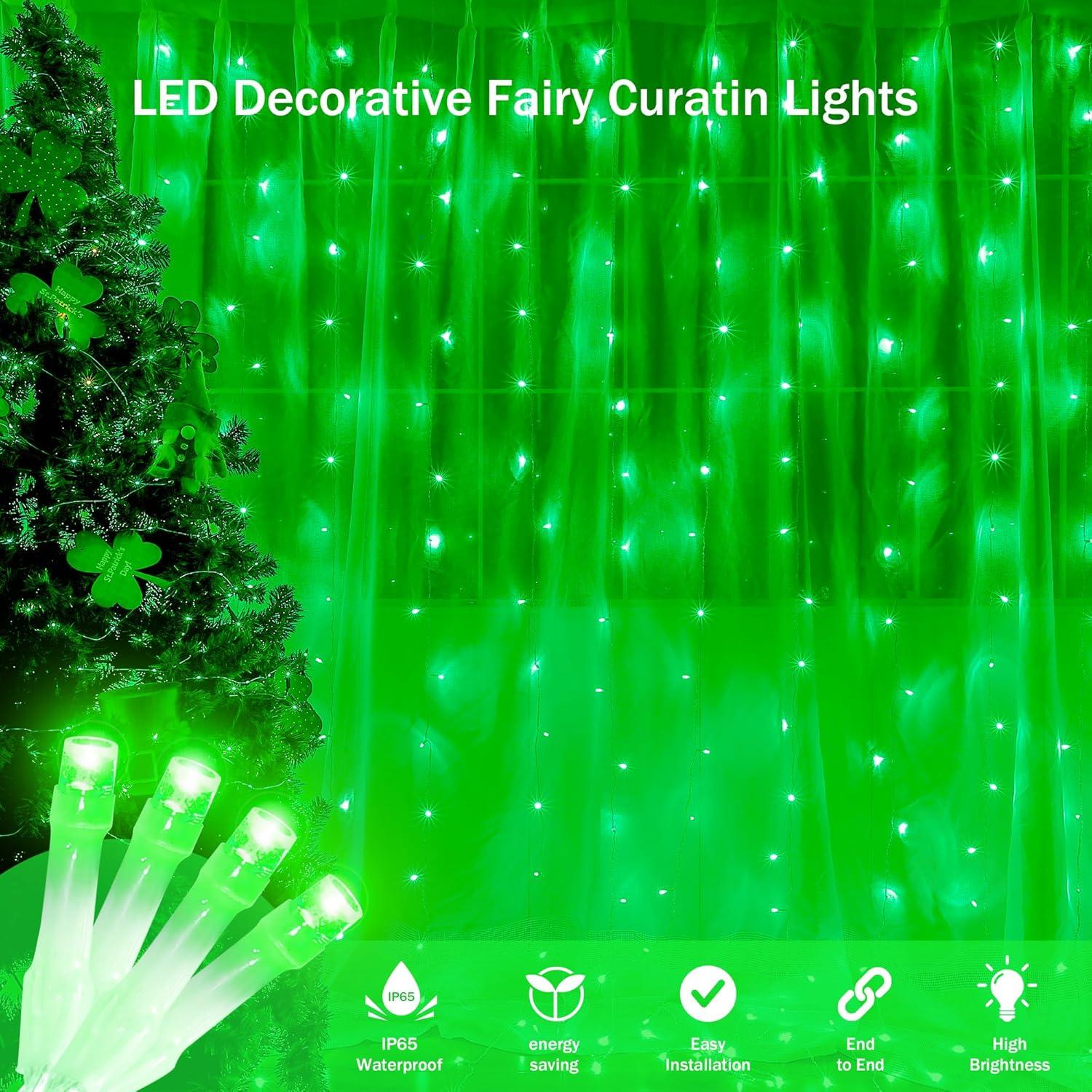 Luces de Cortina LED Verde 304 LEDs 3m x 3m 8 Modos