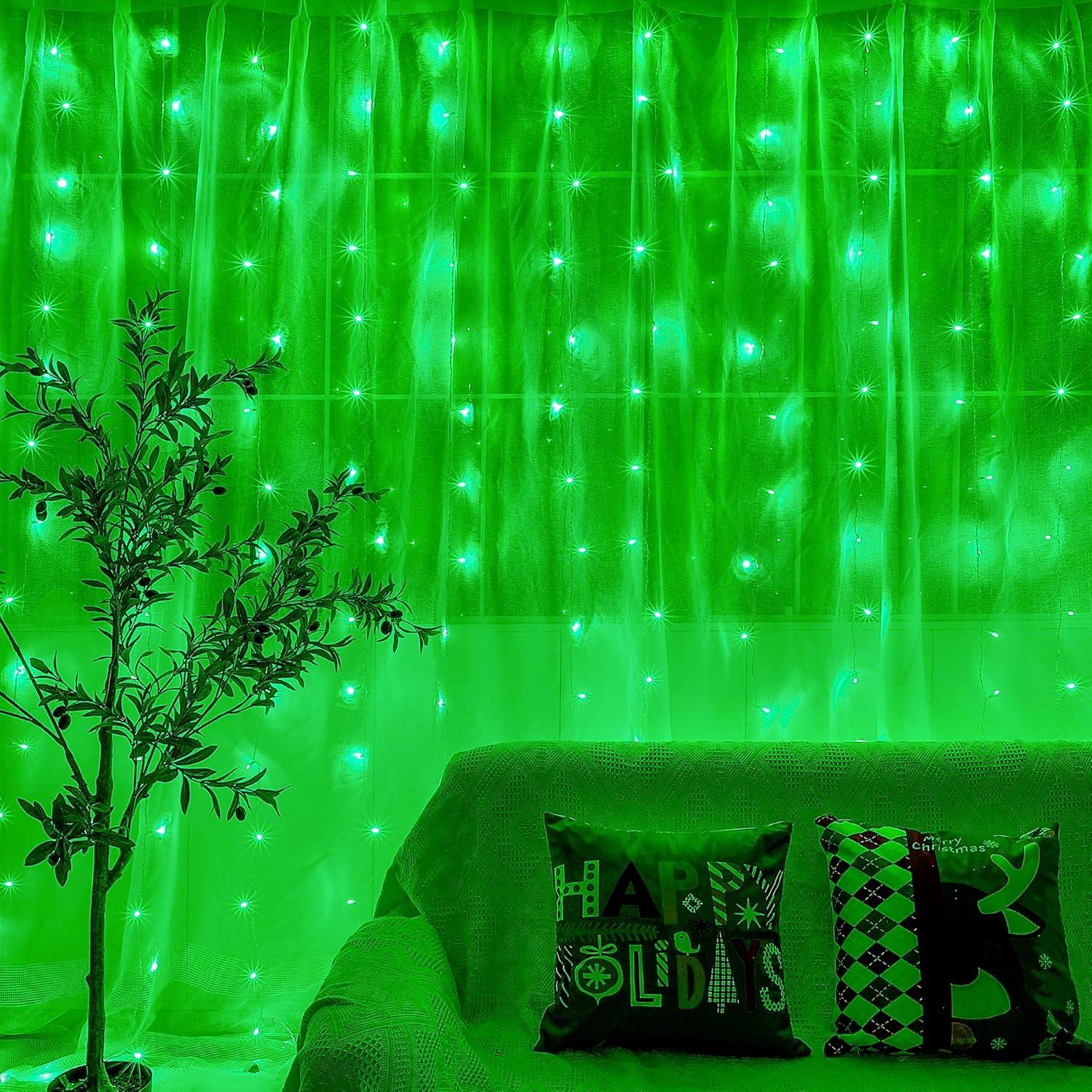 Luces de Cortina LED Verde 304 LEDs 3m x 3m 8 Modos