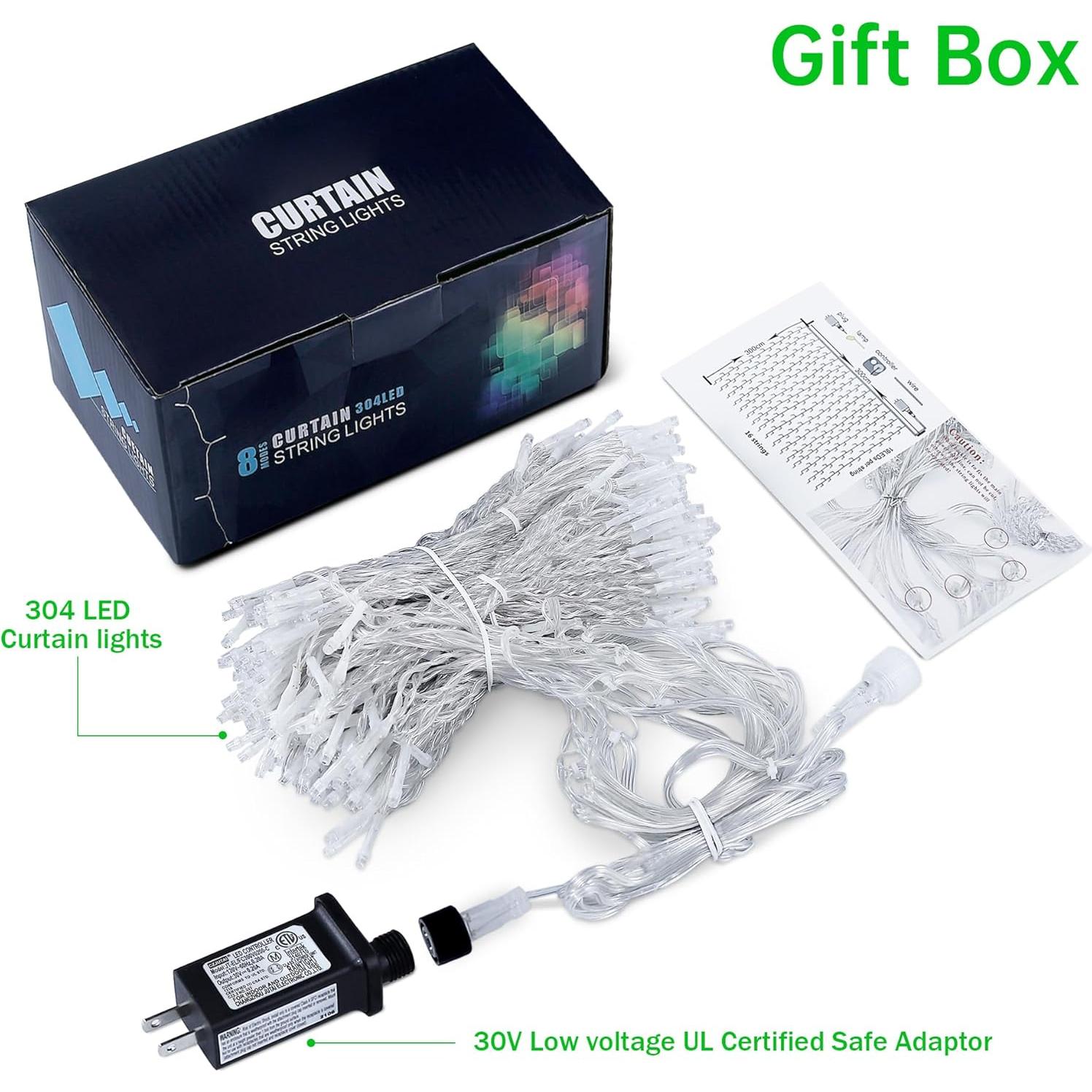 Luces de Cortina LED Verde 304 LEDs 3m x 3m 8 Modos