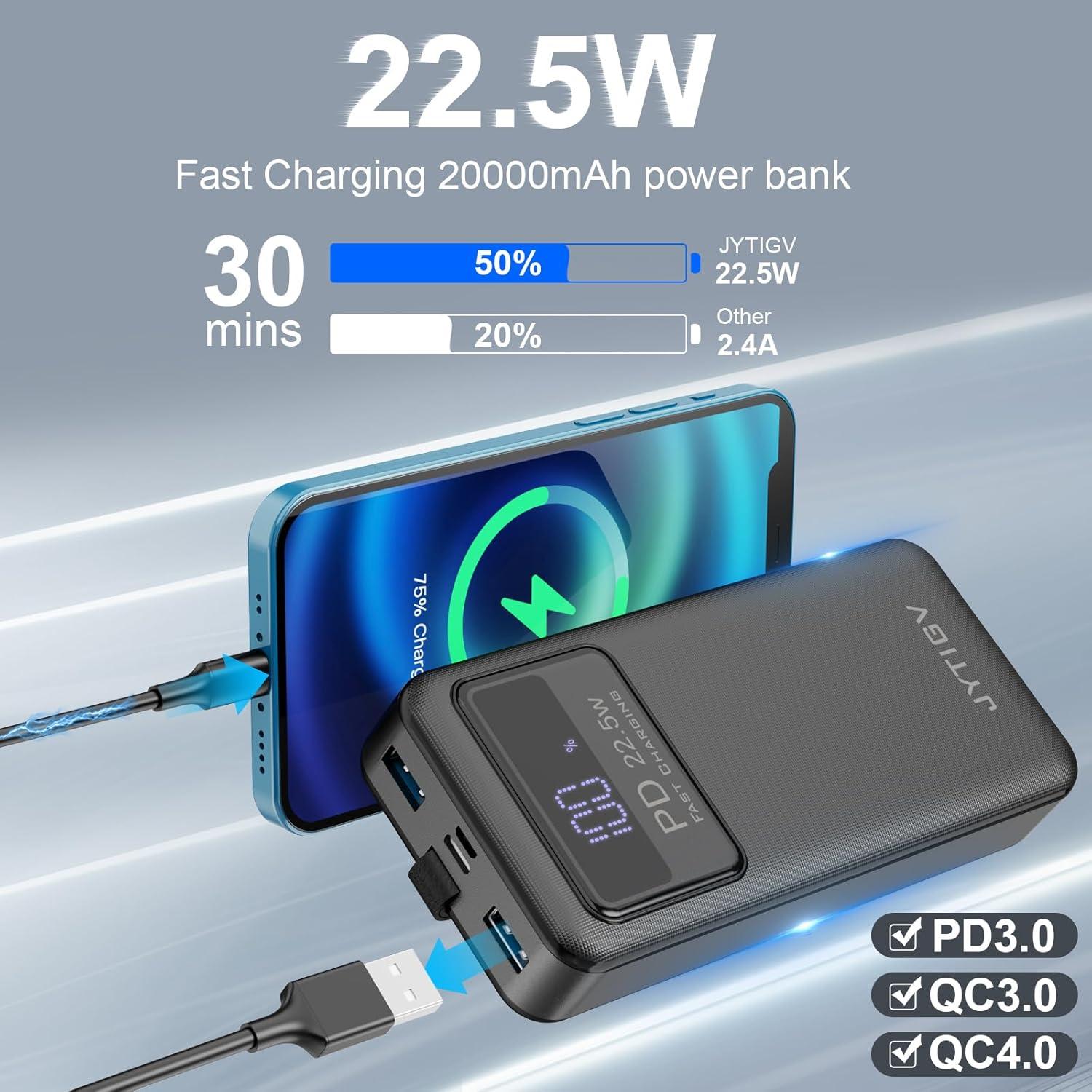 Cargador Portátil JYTIGV 20000mAh Carga Rápida 22.5W USB-C