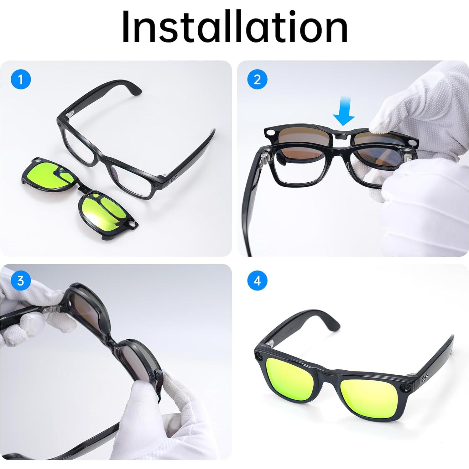 Clip Polarizado 4Pcs RCstyle para Ray-Ban Meta Wayfarer L