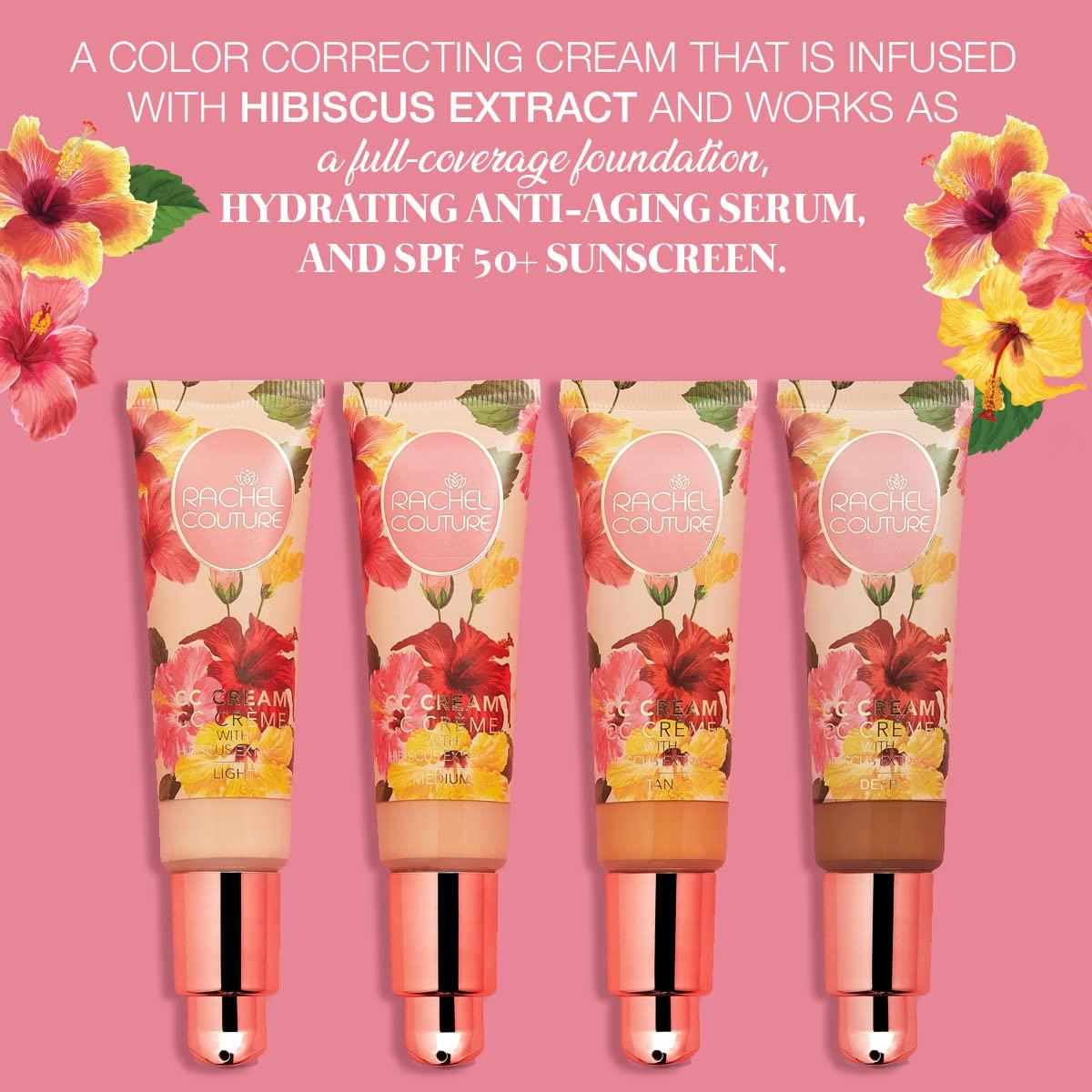 Rachel Couture CC Cream | Color Correcting Cream with Hyaluronic Acid | Full Coverage Foundation & Hydrating Anti-Aging Serum | Vegan & Cruelty Free - 1.18 Fl Oz - Deep