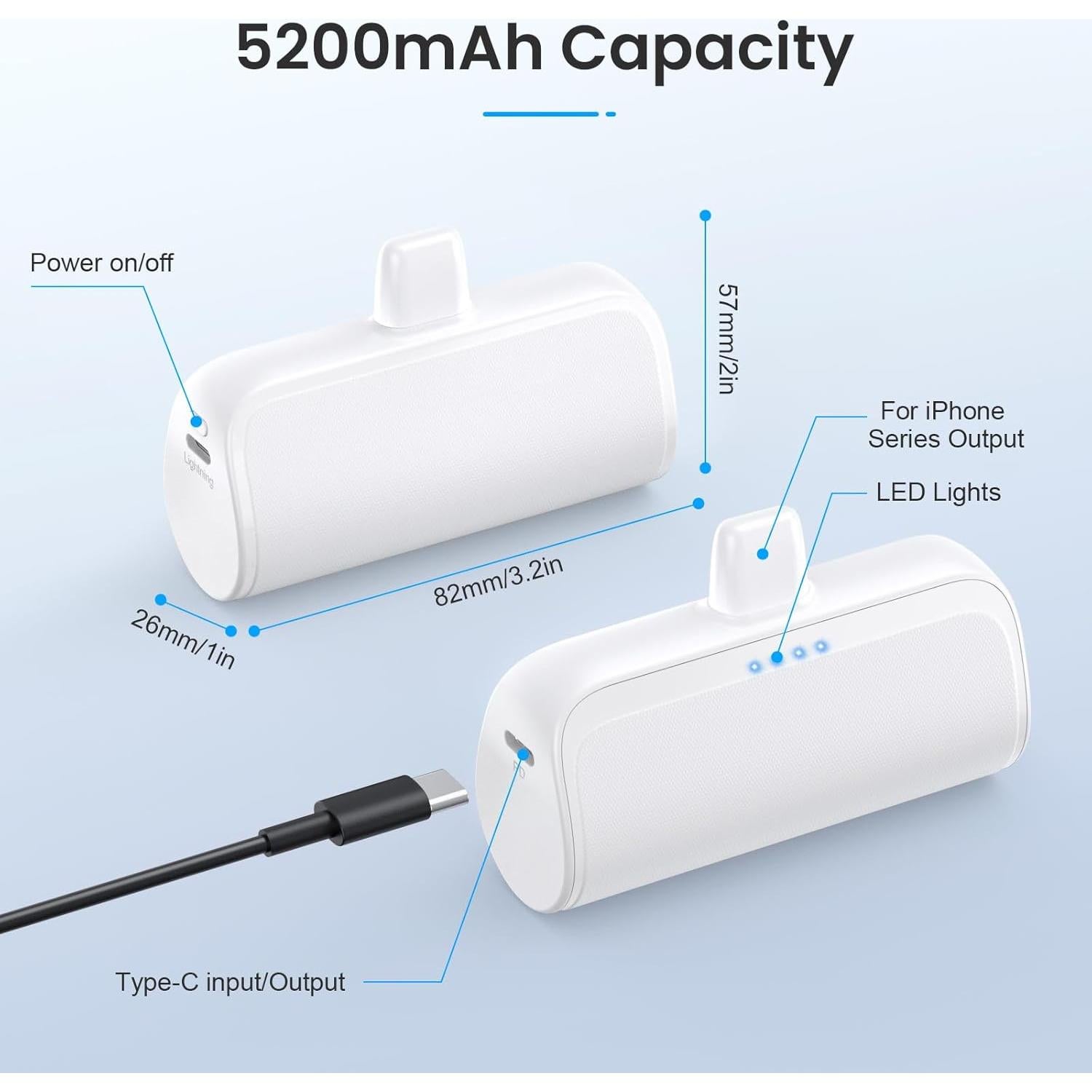 Cargador Portátil Mini 5200mAh para iPhone 20W - 2 Pack
