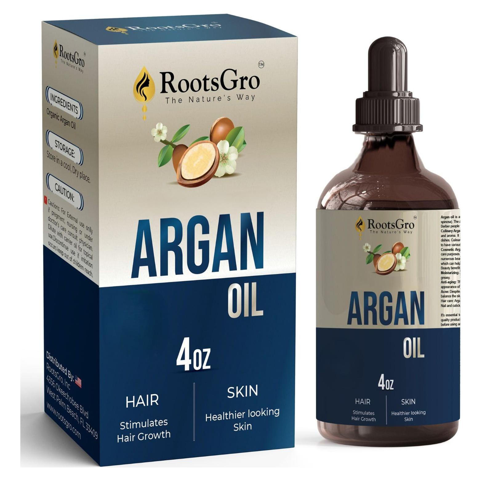 Aceite de Argán RootsGro 118 ml - Multiusos para Cabello, Piel y Uñas
